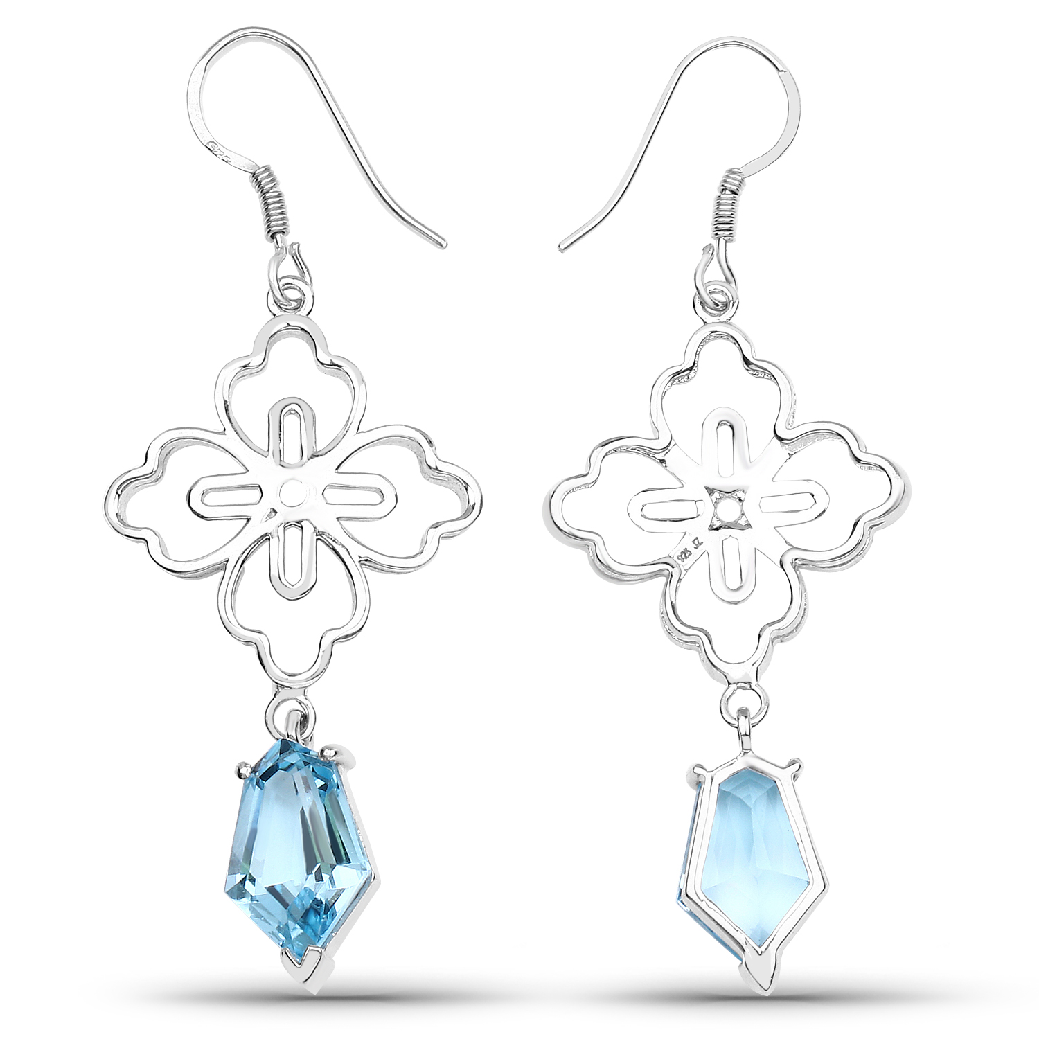 12.82 Carat Genuine Swiss Blue Topaz .925 Sterling Silver Earrings