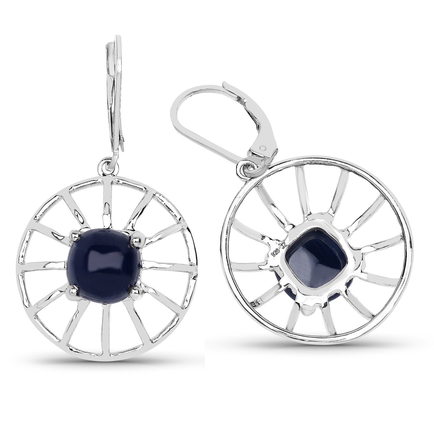 8.92 Carat Genuine Black Sapphire .925 Sterling Silver Earrings