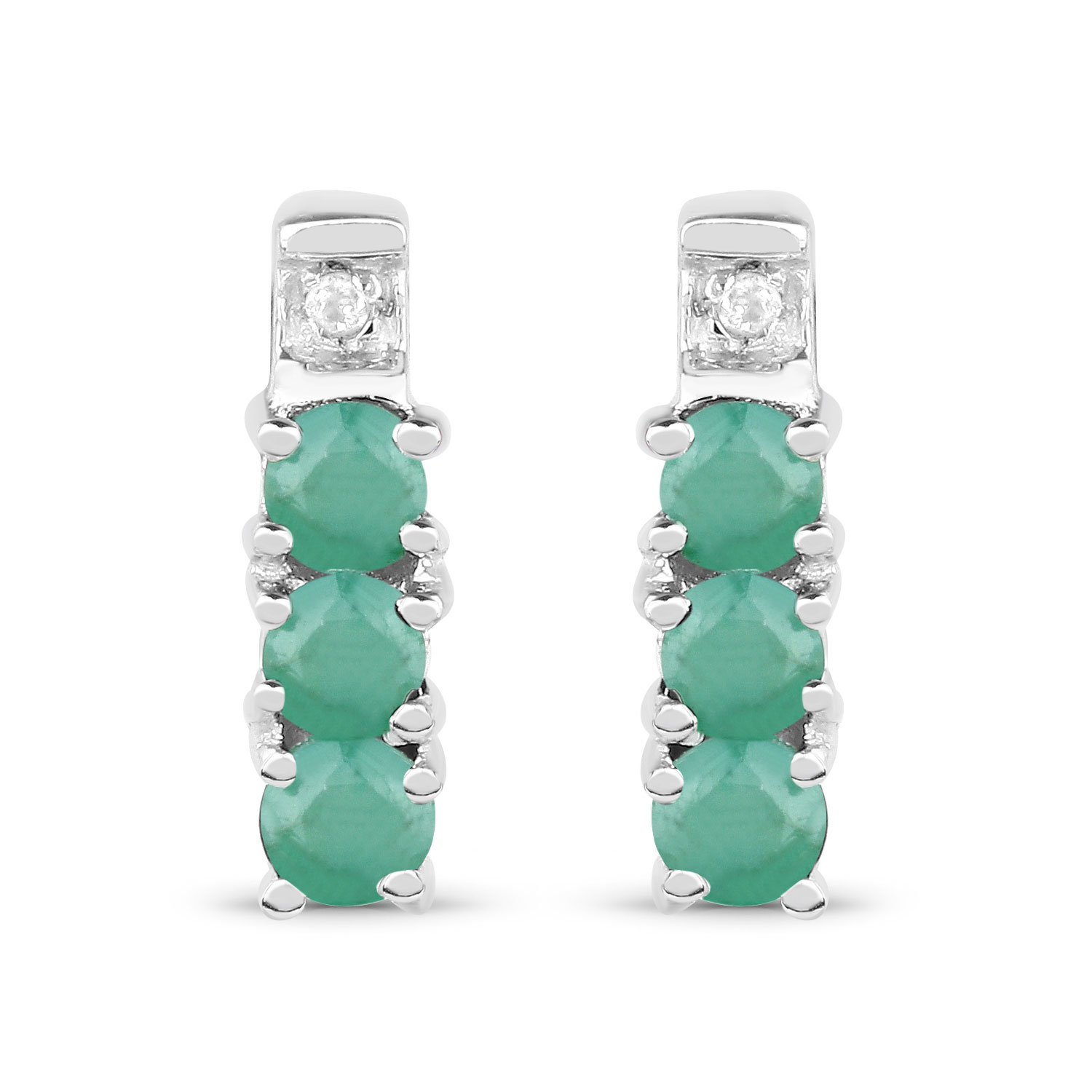 0.37 Carat Genuine Emerald and White Diamond .925 Sterling Silver Earrings