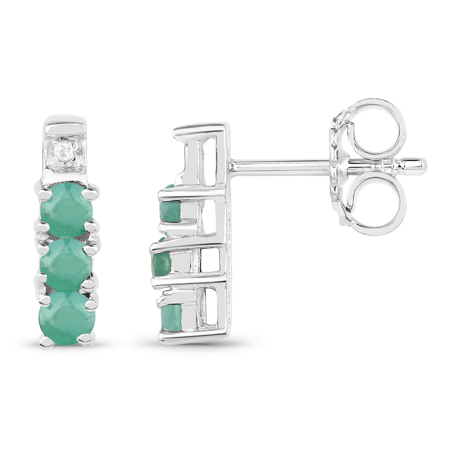 0.37 Carat Genuine Emerald and White Diamond .925 Sterling Silver Earrings