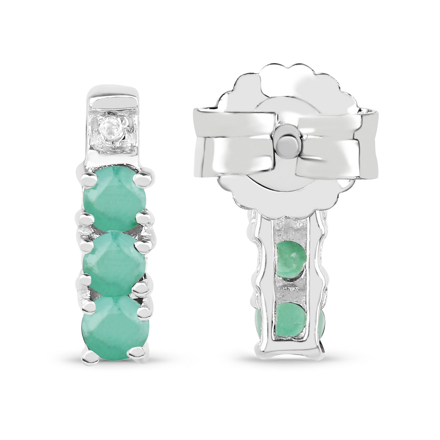 0.37 Carat Genuine Emerald and White Diamond .925 Sterling Silver Earrings