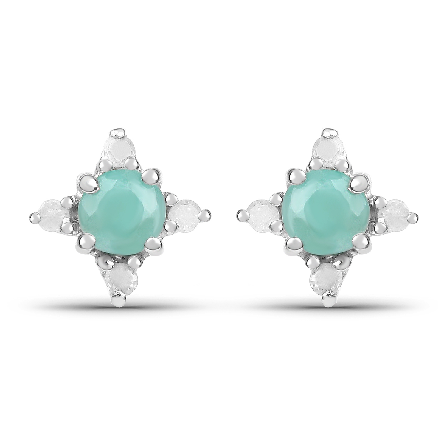 0.58 Carat Genuine Emerald and White Diamond .925 Sterling Silver Earrings