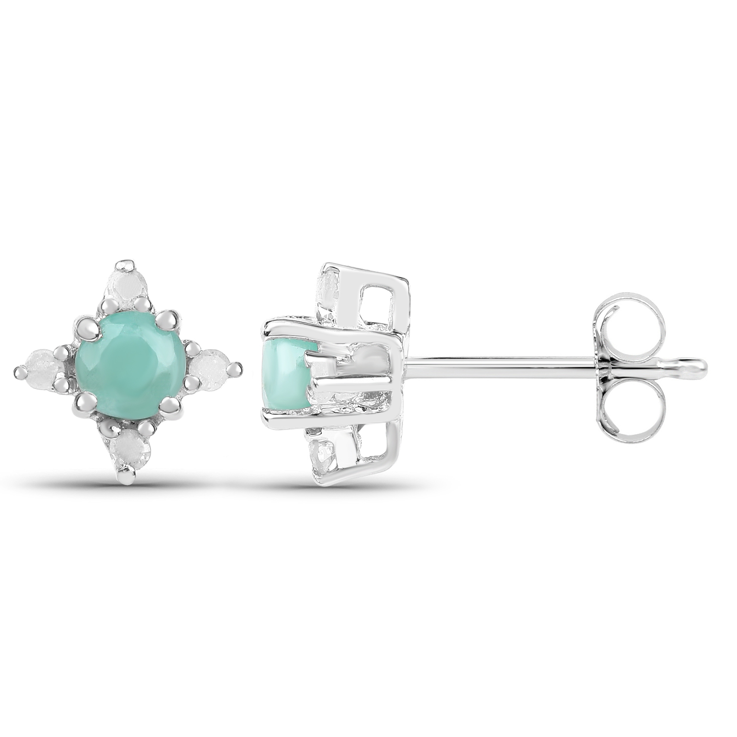 0.58 Carat Genuine Emerald and White Diamond .925 Sterling Silver Earrings