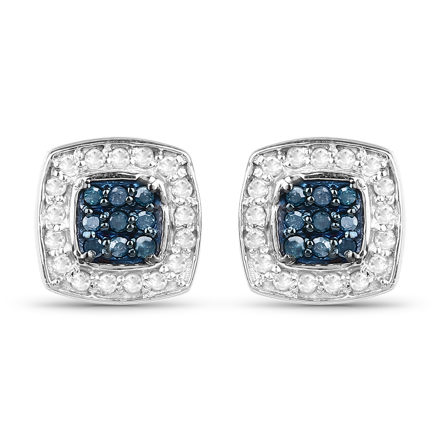 0.27 Carat Genuine Blue Diamond & White Diamond .925 Sterling Silver Earrings