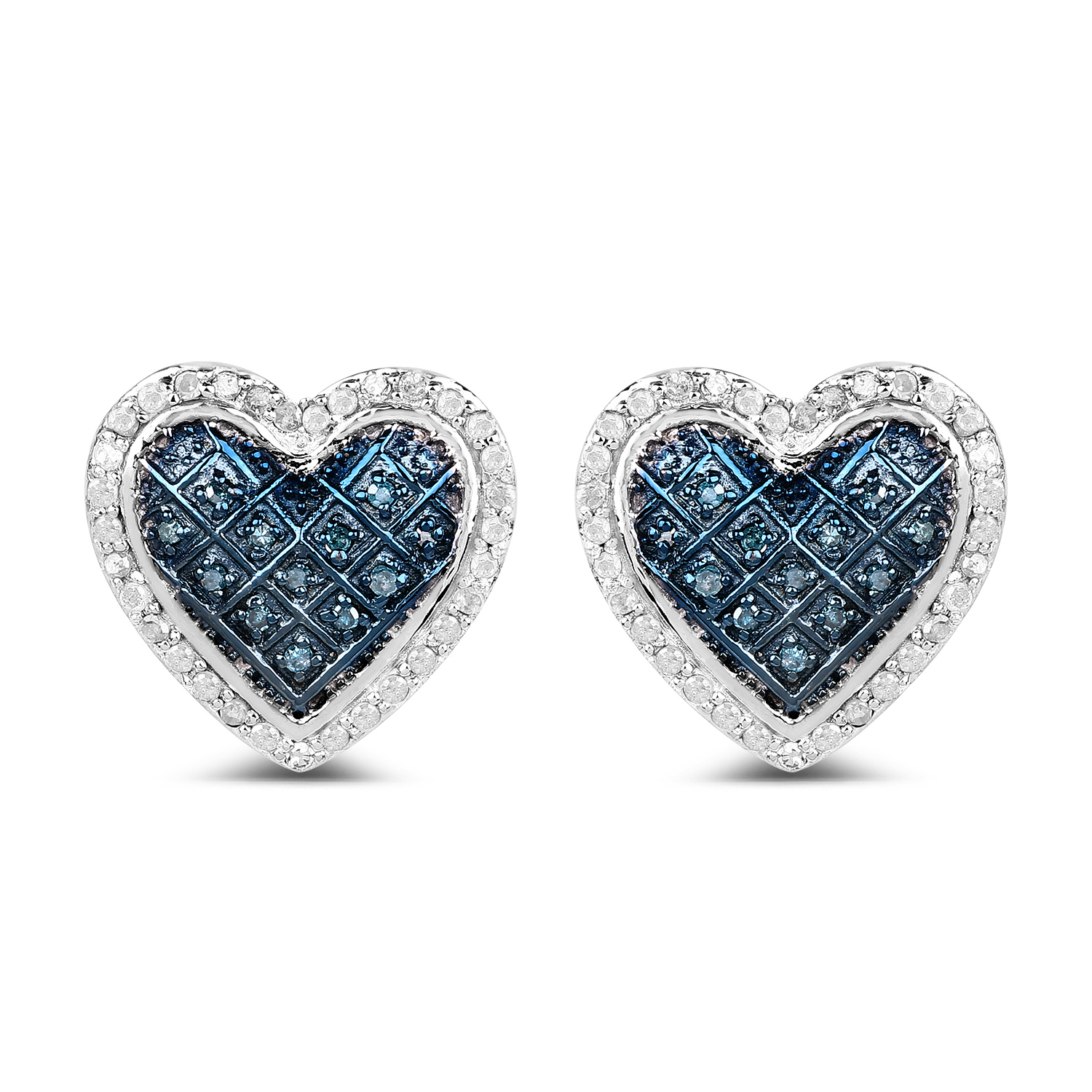 0.47 Carat Genuine White Diamond and Blue Diamond .925 Sterling Silver Earrings