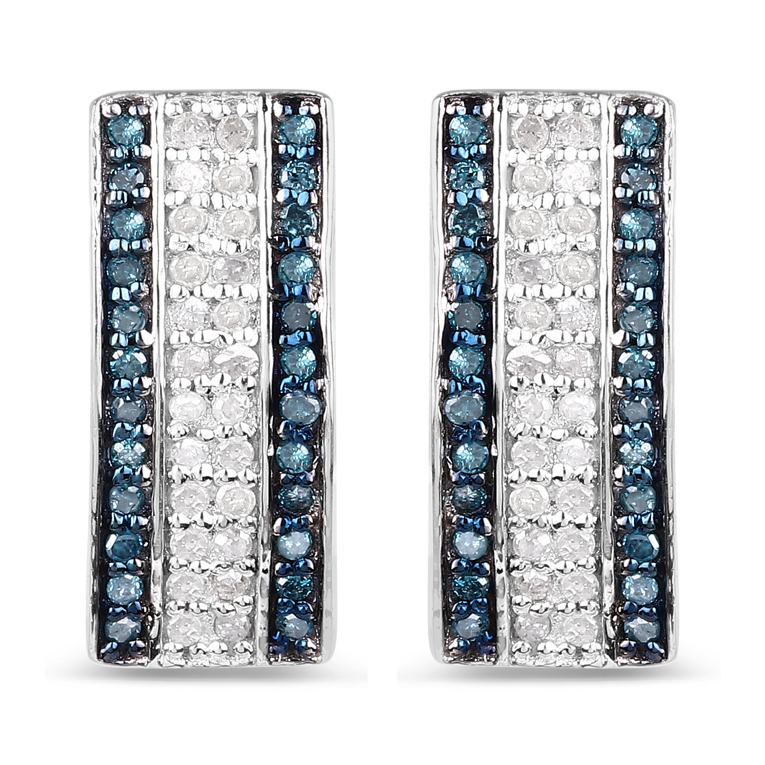 0.50 Carat Genuine Blue Diamond and White Diamond .925 Sterling Silver Earrings