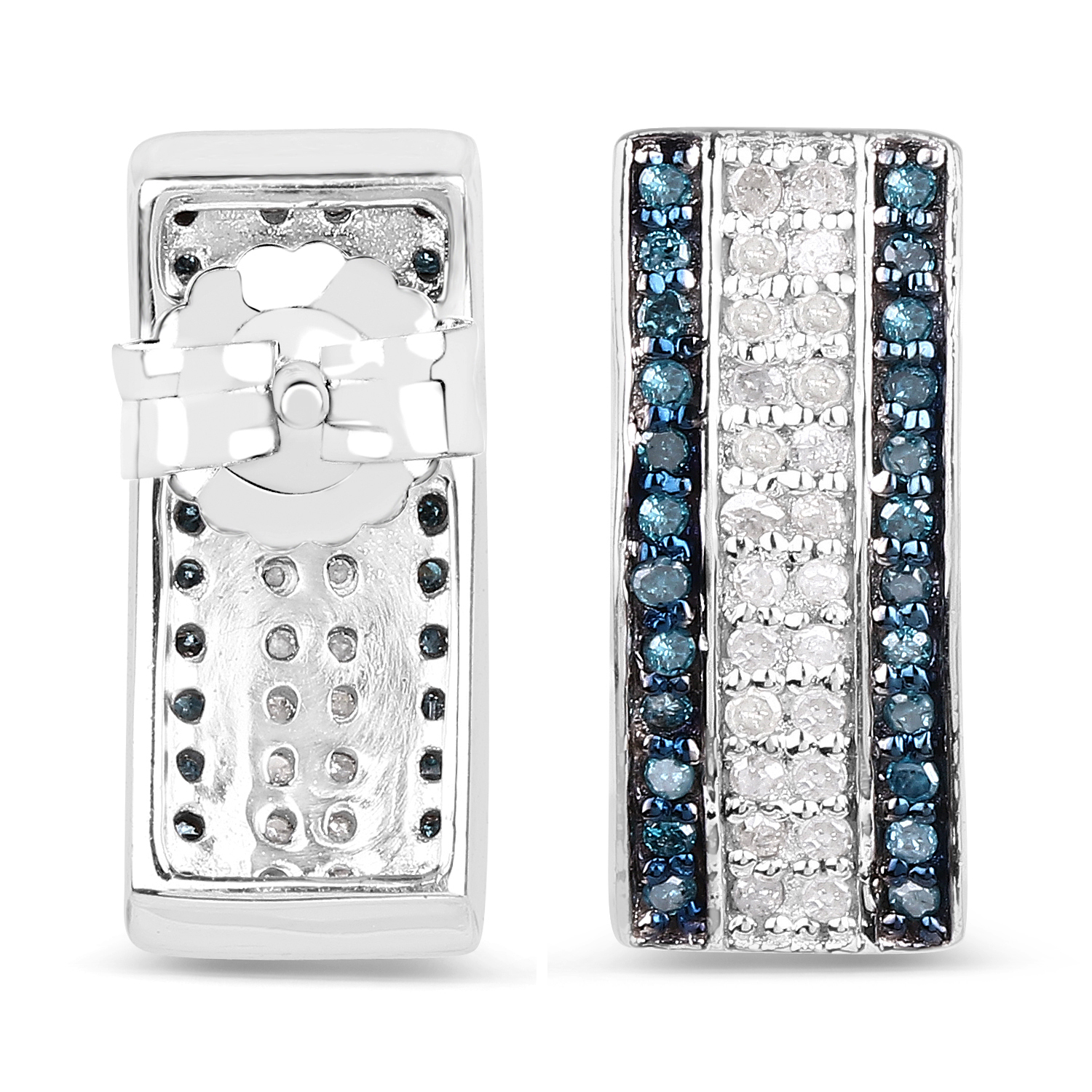 0.50 Carat Genuine Blue Diamond and White Diamond .925 Sterling Silver Earrings