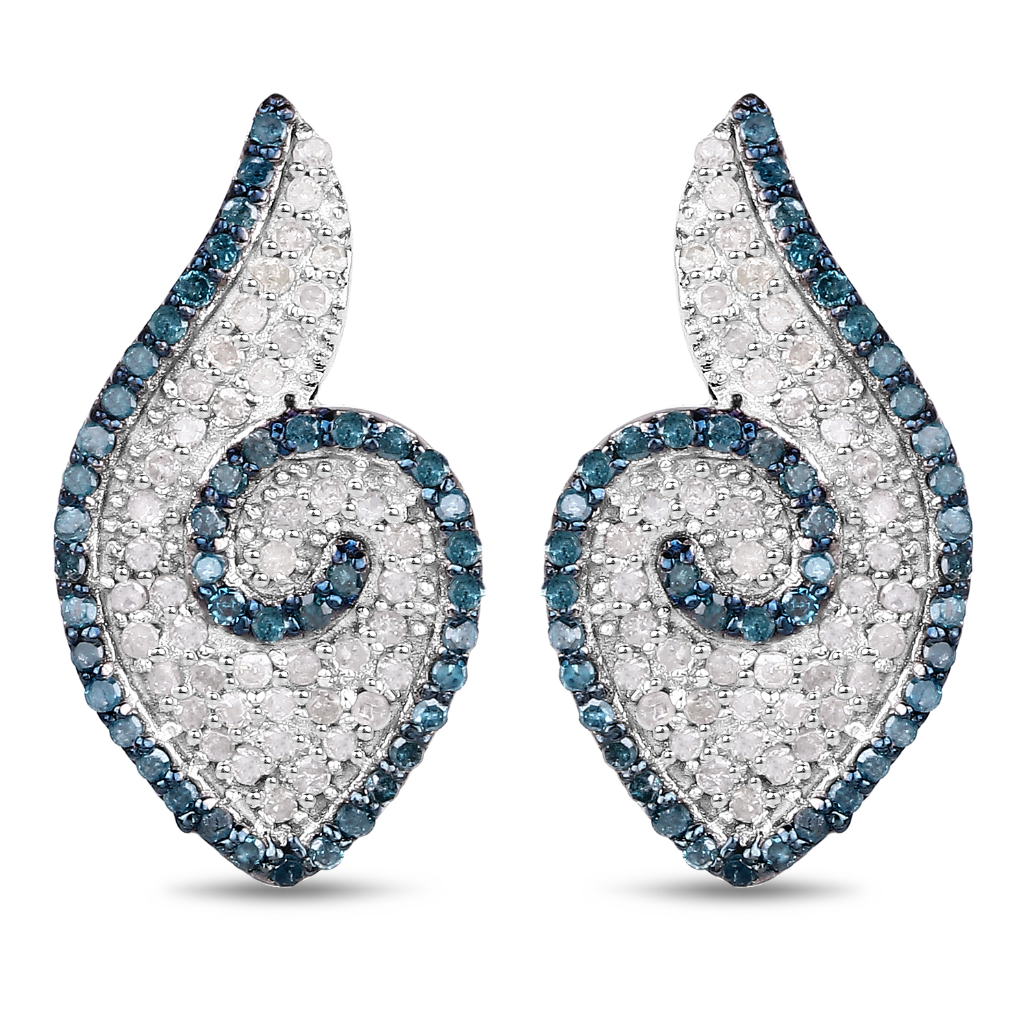 0.91 Carat Genuine Blue Diamond and White Diamond .925 Sterling Silver Earrings