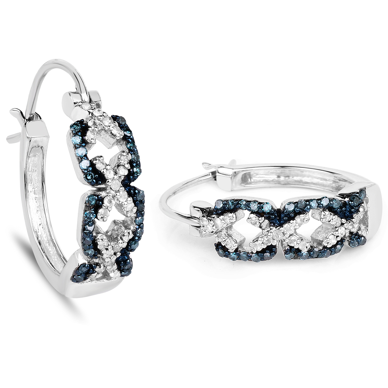 0.52 Carat Genuine Blue Diamond and White Diamond .925 Sterling Silver Earrings