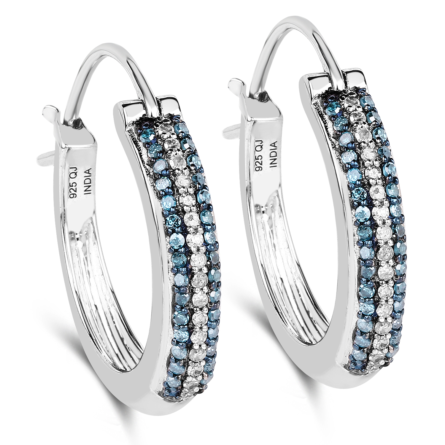 0.49 Carat Genuine Blue Diamond and White Diamond .925 Sterling Silver Earrings