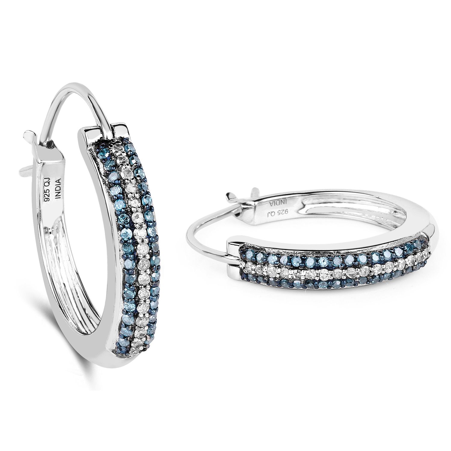 0.49 Carat Genuine Blue Diamond and White Diamond .925 Sterling Silver Earrings