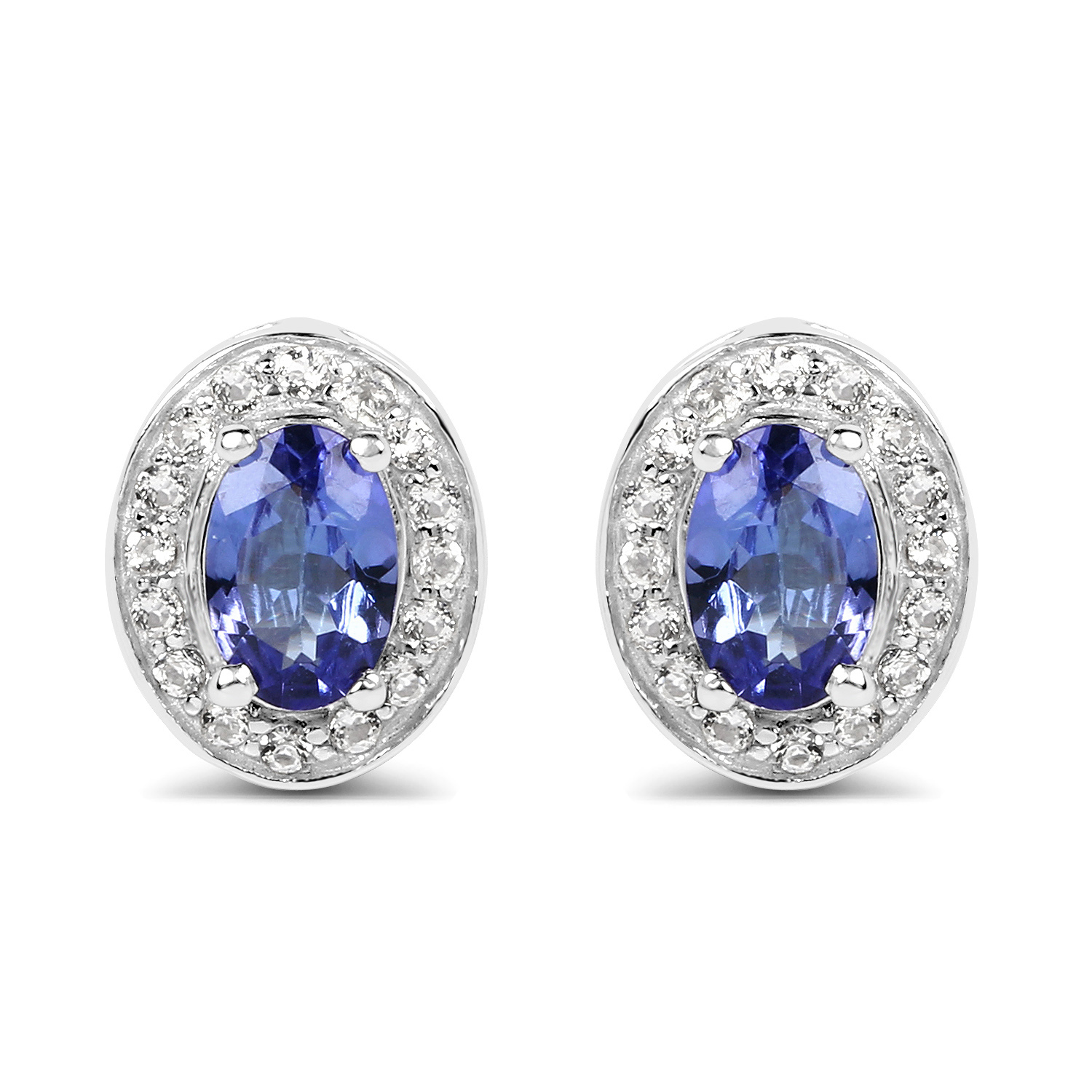 1.20 Carat Genuine Tanzanite and White Topaz .925 Sterling Silver Earrings
