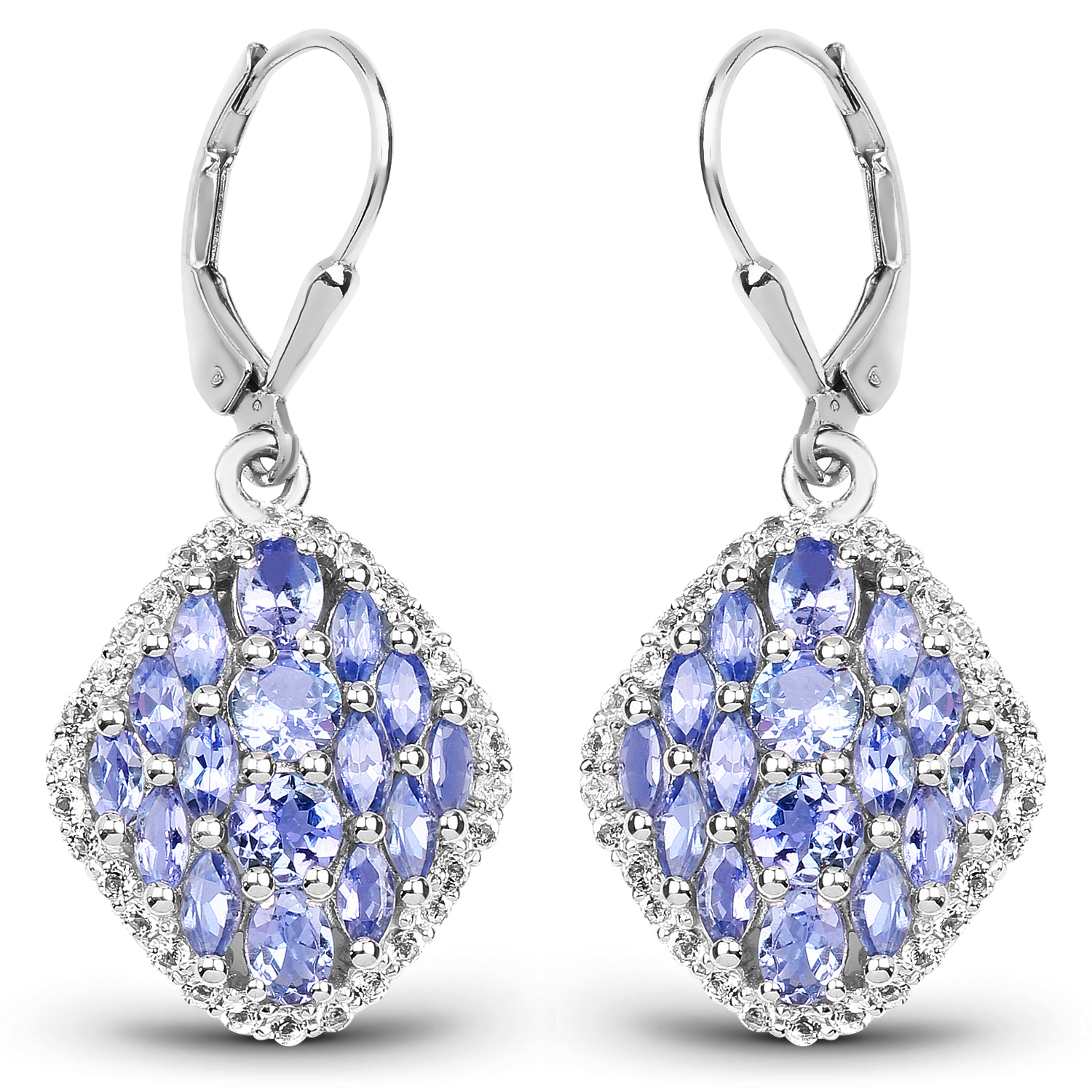 4.84 Carat Genuine Tanzanite & White Topaz .925 Sterling Silver Earrings