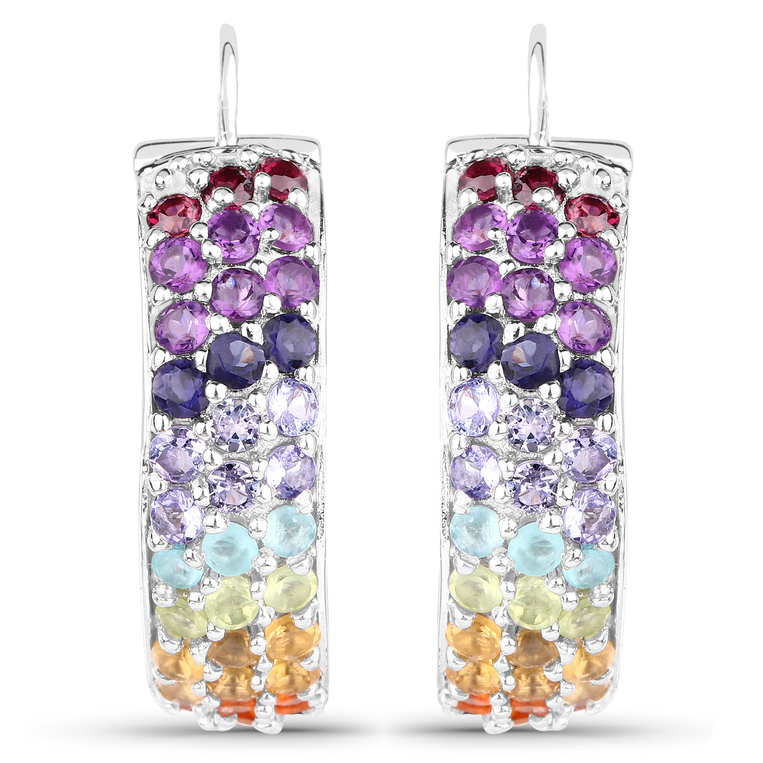 8.79 Carat Genuine Multi Stones .925 Sterling Silver Earrings