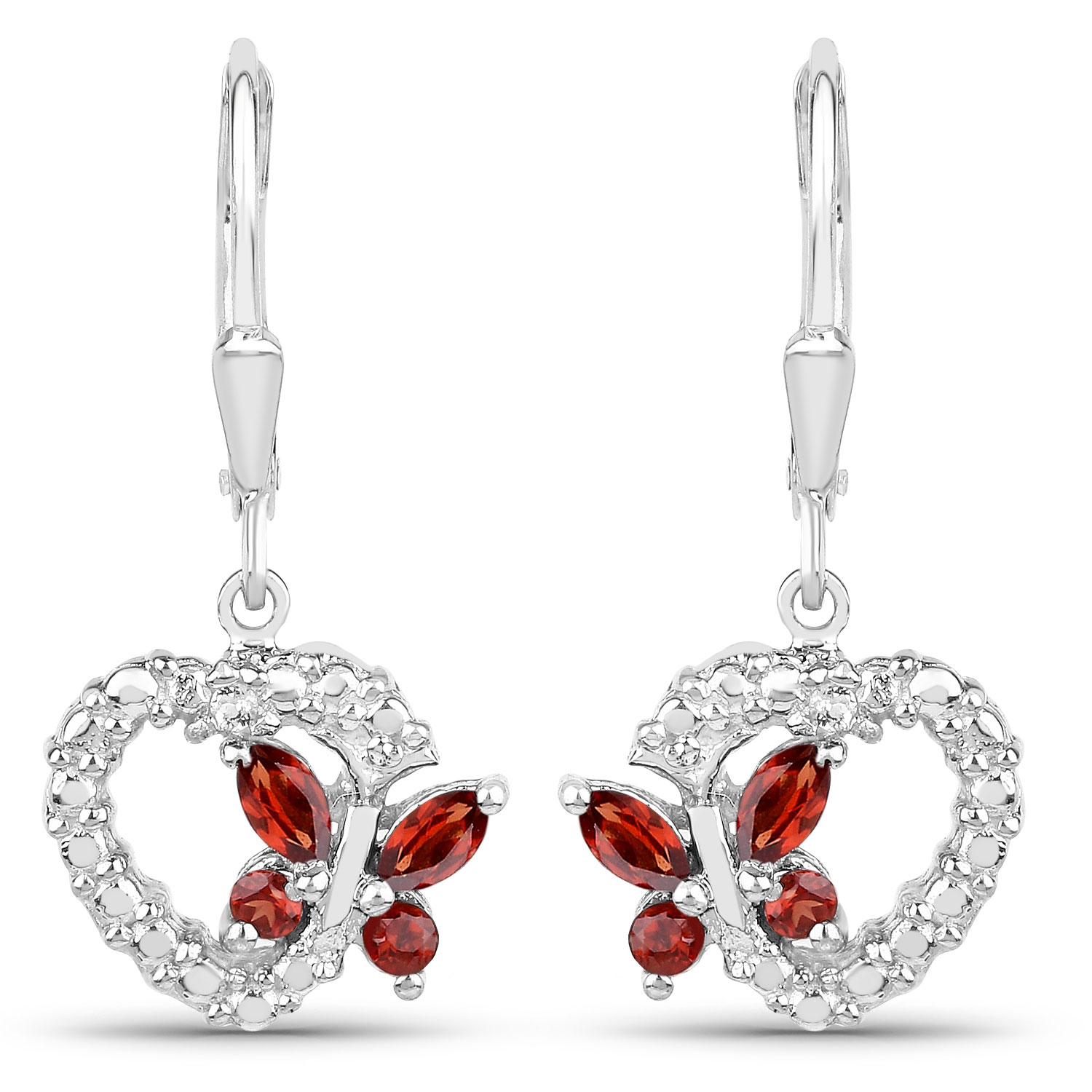 0.59 Carat Genuine Garnet and Created White Sapphire .925 Sterling Silver Earrings