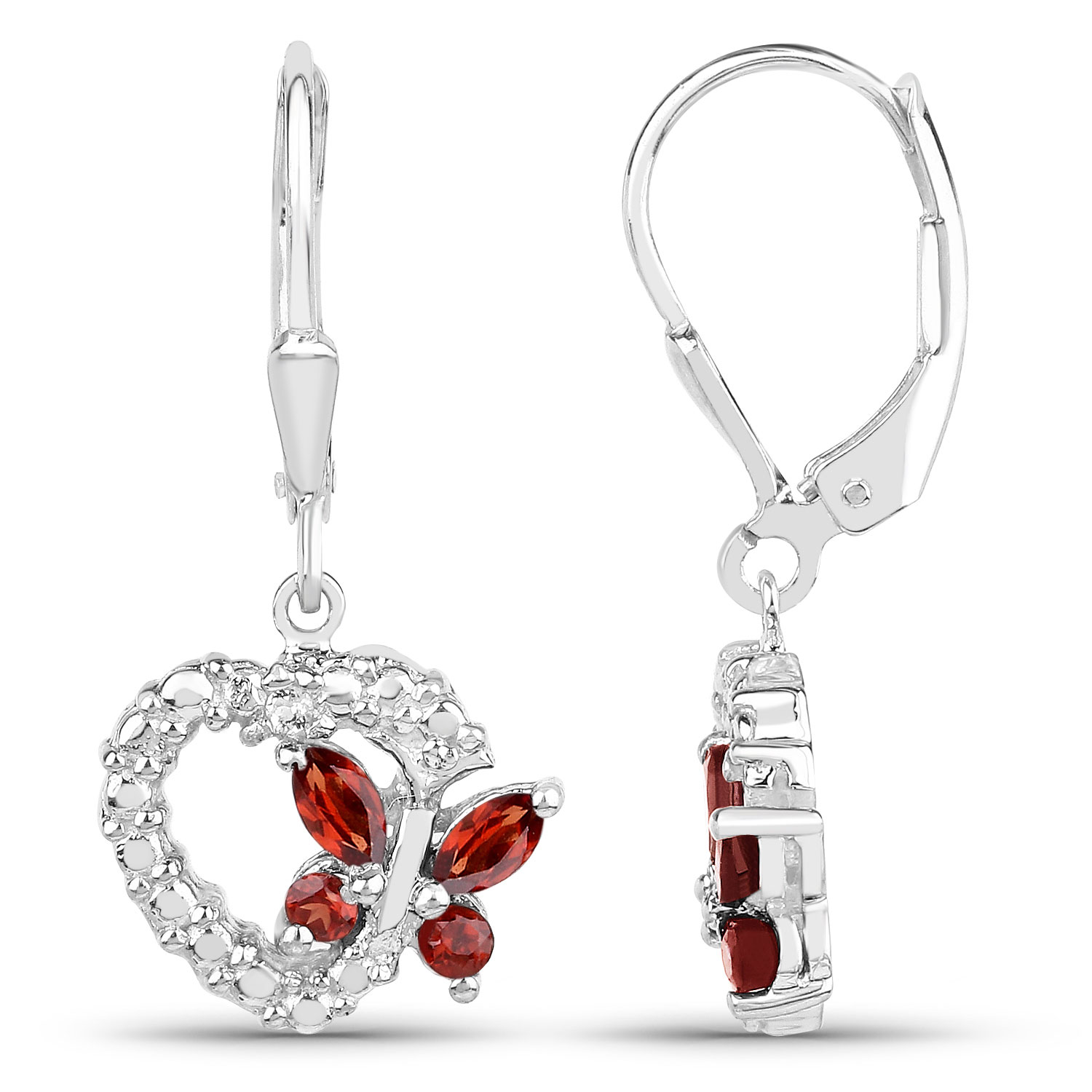 0.59 Carat Genuine Garnet and Created White Sapphire .925 Sterling Silver Earrings