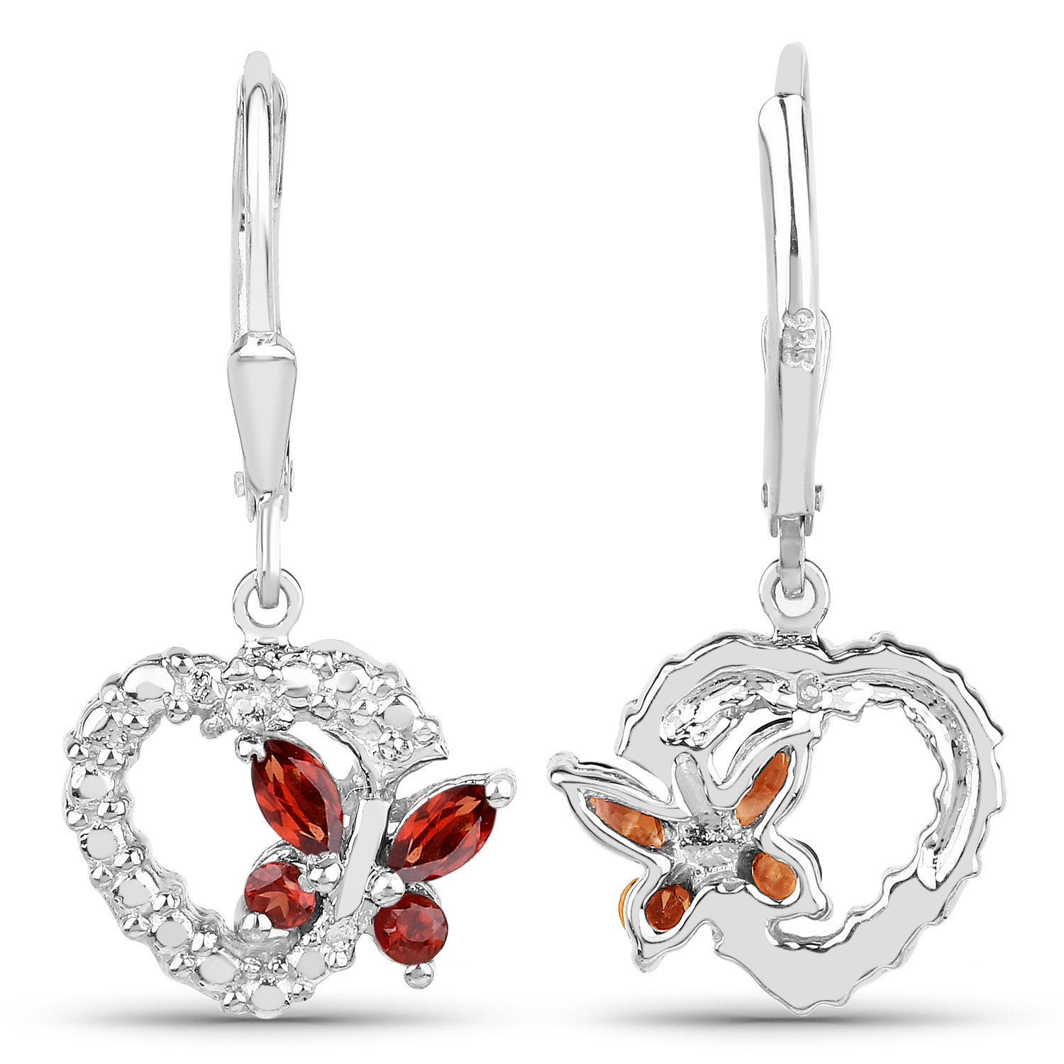 0.59 Carat Genuine Garnet and Created White Sapphire .925 Sterling Silver Earrings
