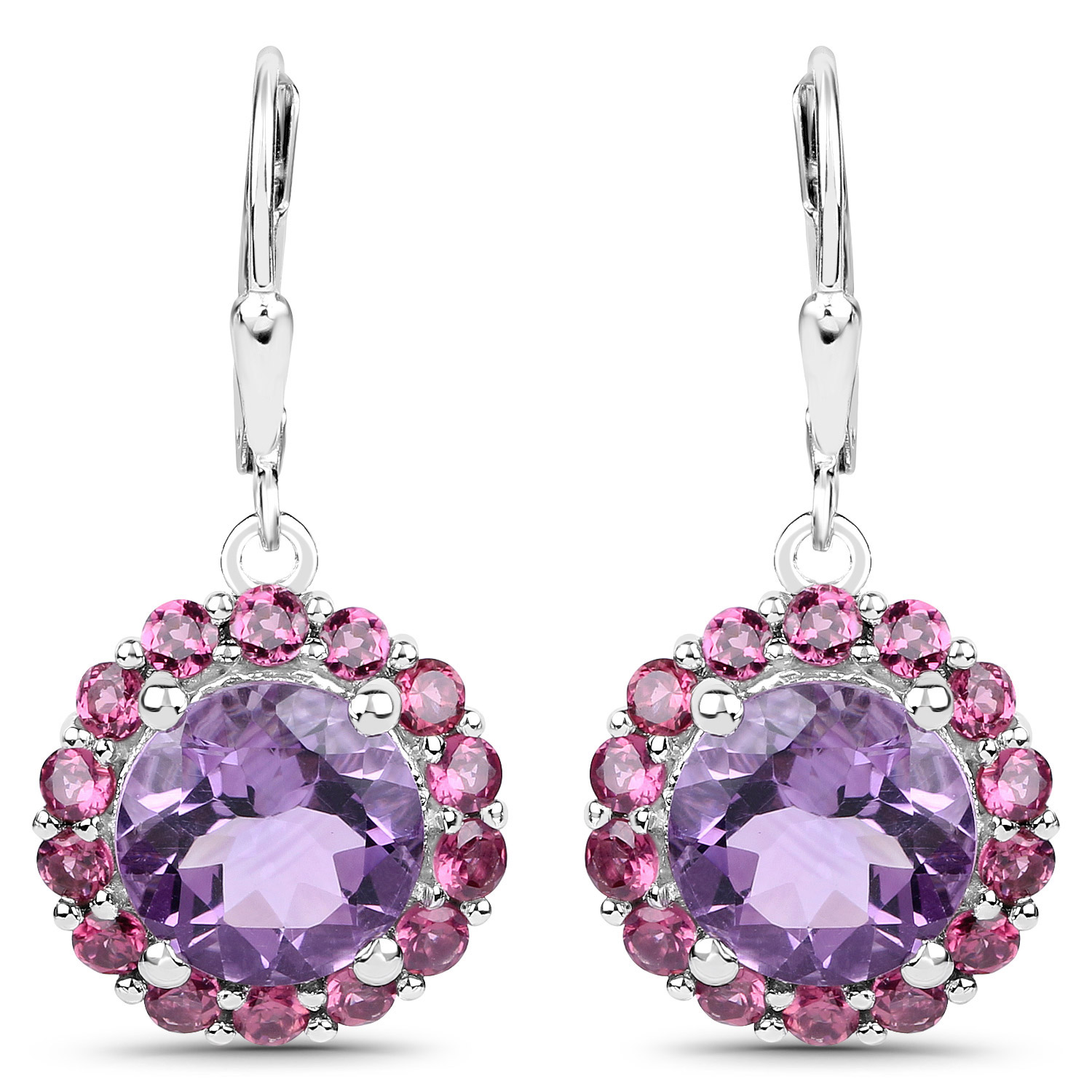 8.84 Carat Genuine Amethyst and Rhodolite .925 Sterling Silver Earrings