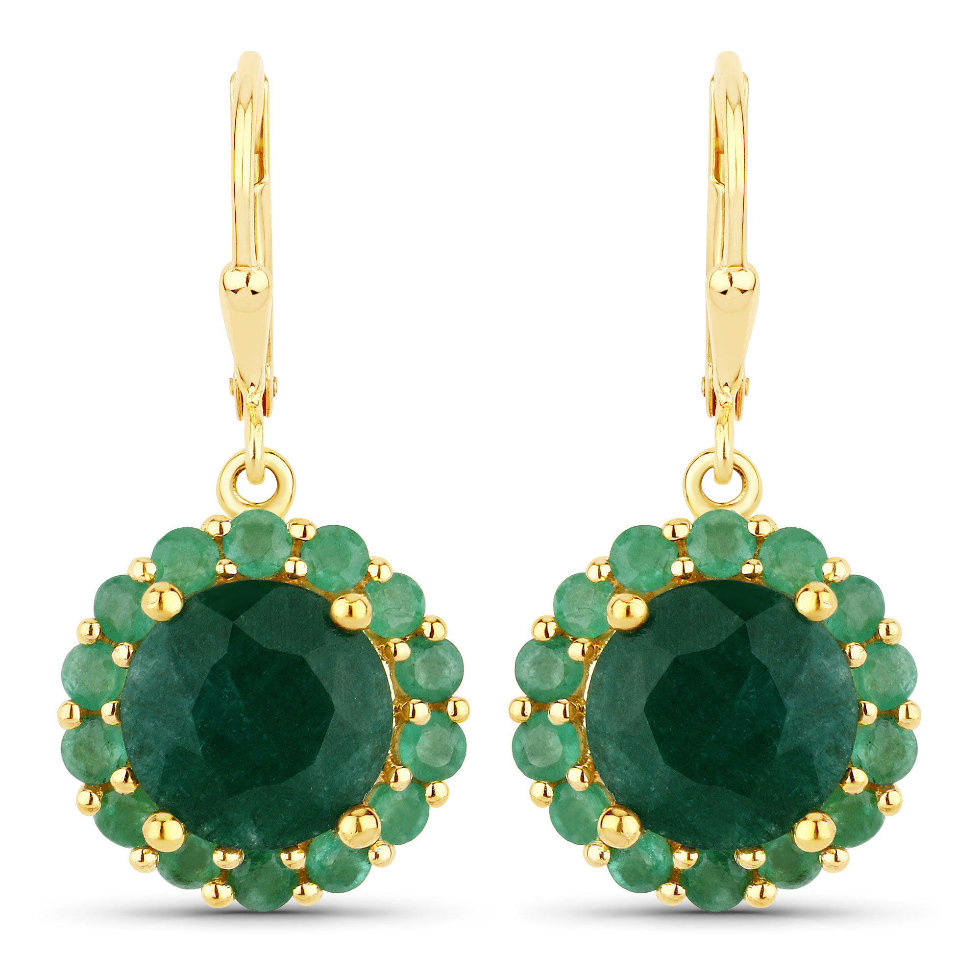 8.54 Carat Dyed Emerald and Emerald .925 Sterling Silver Earrings