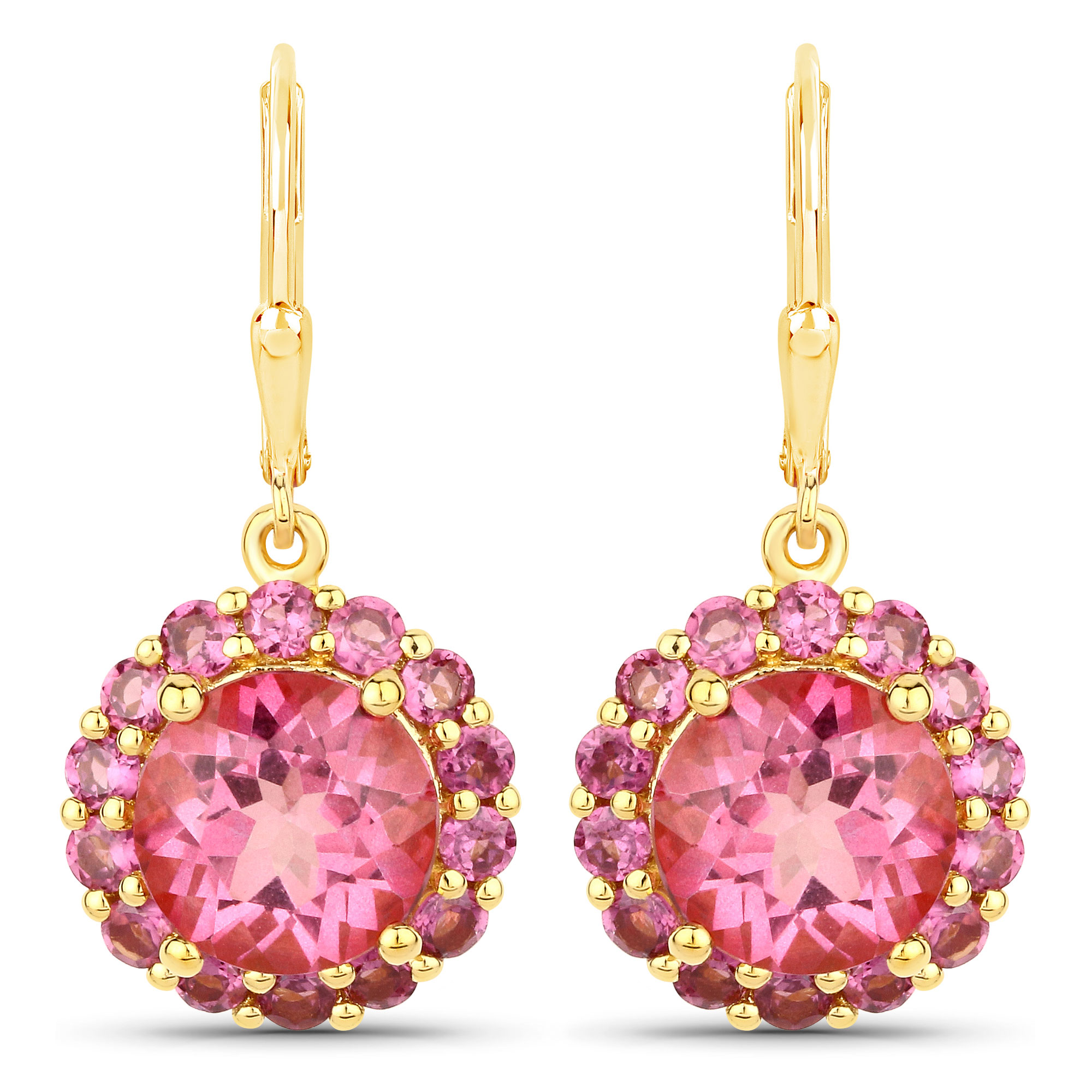 10.74 Carat Genuine Pink Topaz and Rhodolite Garnet .925 Sterling Silver Earrings