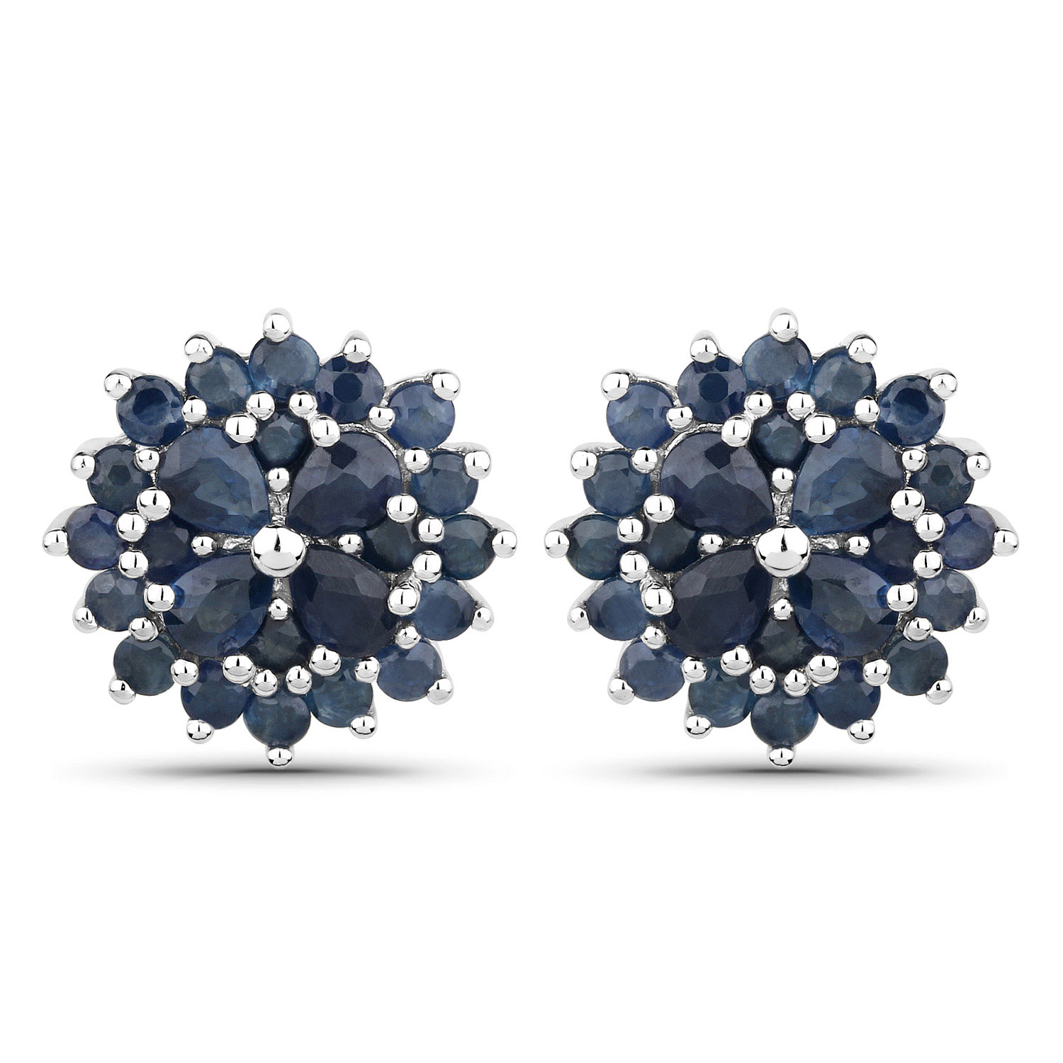 2.80 Carat Genuine Blue Sapphire .925 Sterling Silver Earrings