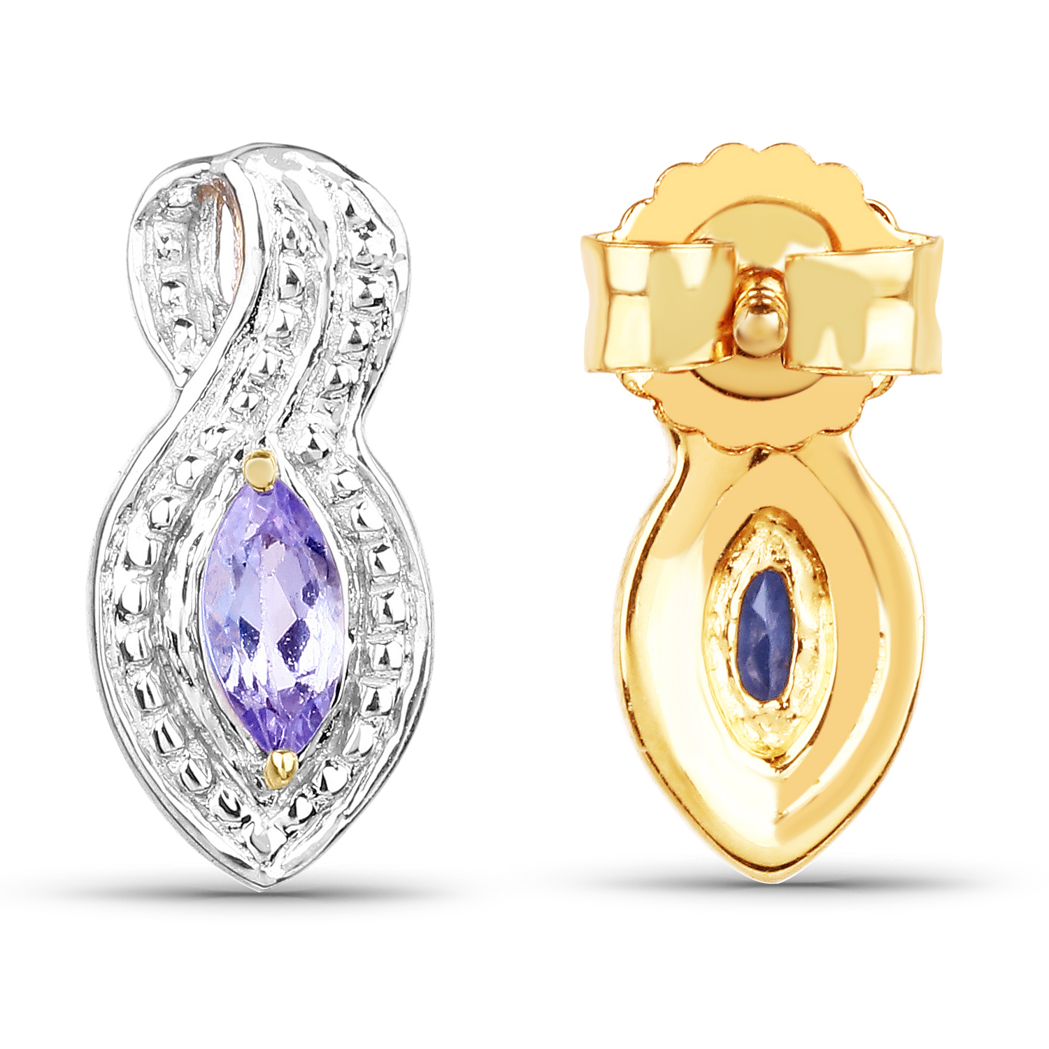 14K Yellow Gold Plated 0.28 Carat Genuine Tanzanite .925 Sterling Silver Earrings