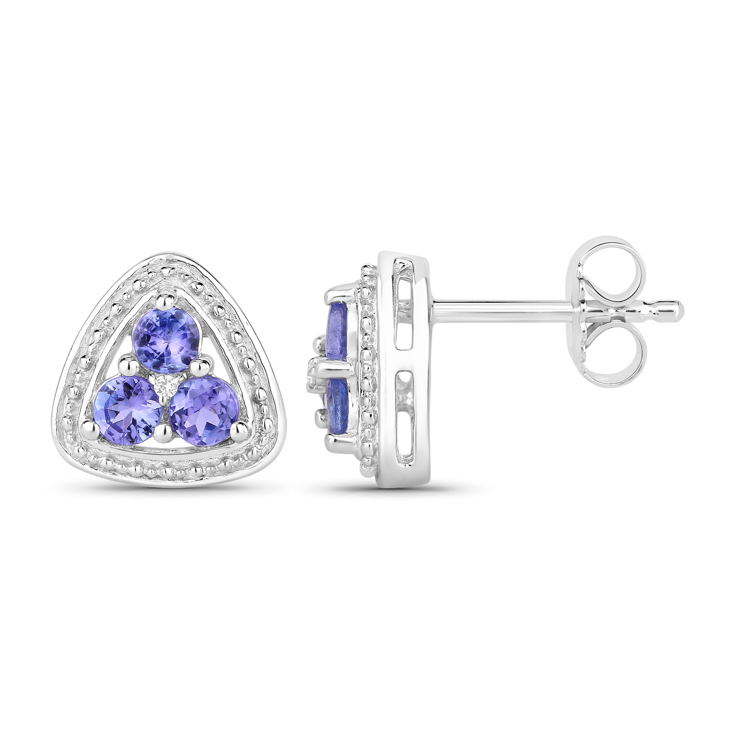0.61 Carat Genuine Tanzanite and Created White Sapphire .925 Sterling Silver Earrings