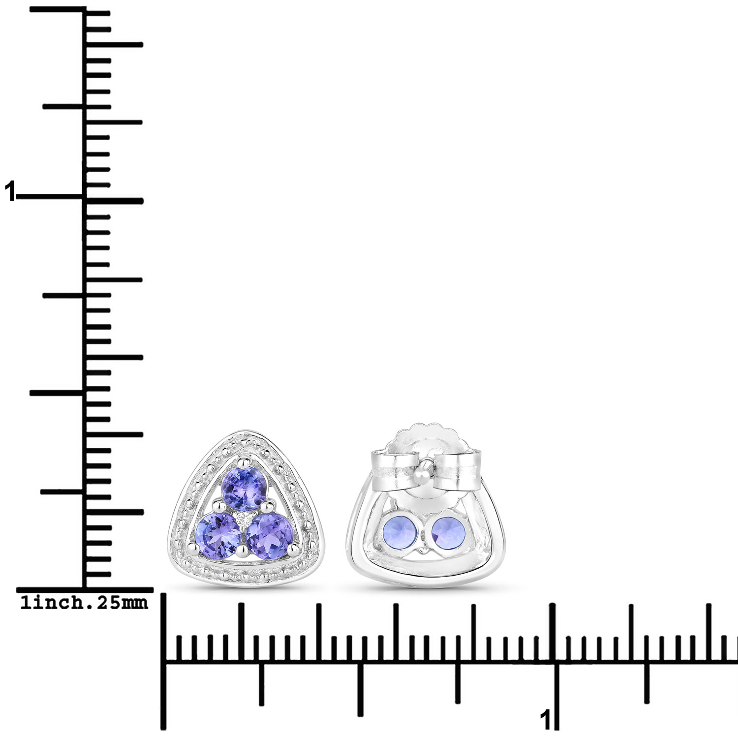 0.61 Carat Genuine Tanzanite and Created White Sapphire .925 Sterling Silver Earrings