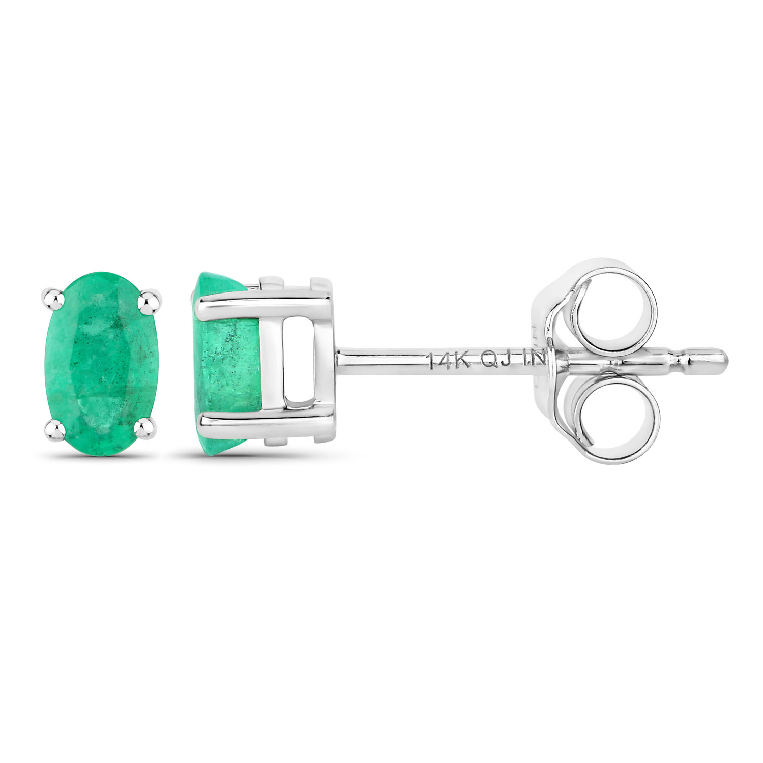 0.38 Carat Genuine Zambian Emerald 14K White Gold Earrings