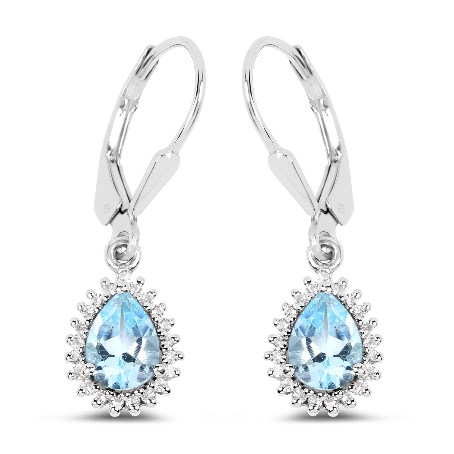 1.91 Carat Genuine Blue Topaz and White Topaz .925 Sterling Silver Earrings