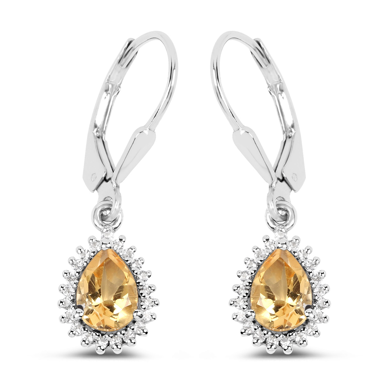 1.33 Carat Genuine Citrine and White Topaz .925 Sterling Silver Earrings