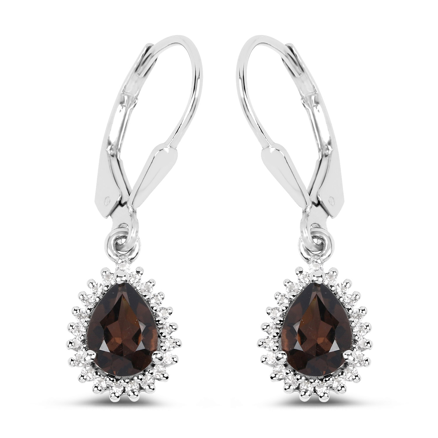 1.61 Carat Genuine Smoky Quartz and White Topaz .925 Sterling Silver Earrings