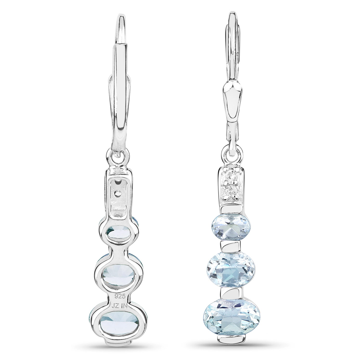 1.74 Carat Genuine Aquamarine and White Topaz .925 Sterling Silver Earrings