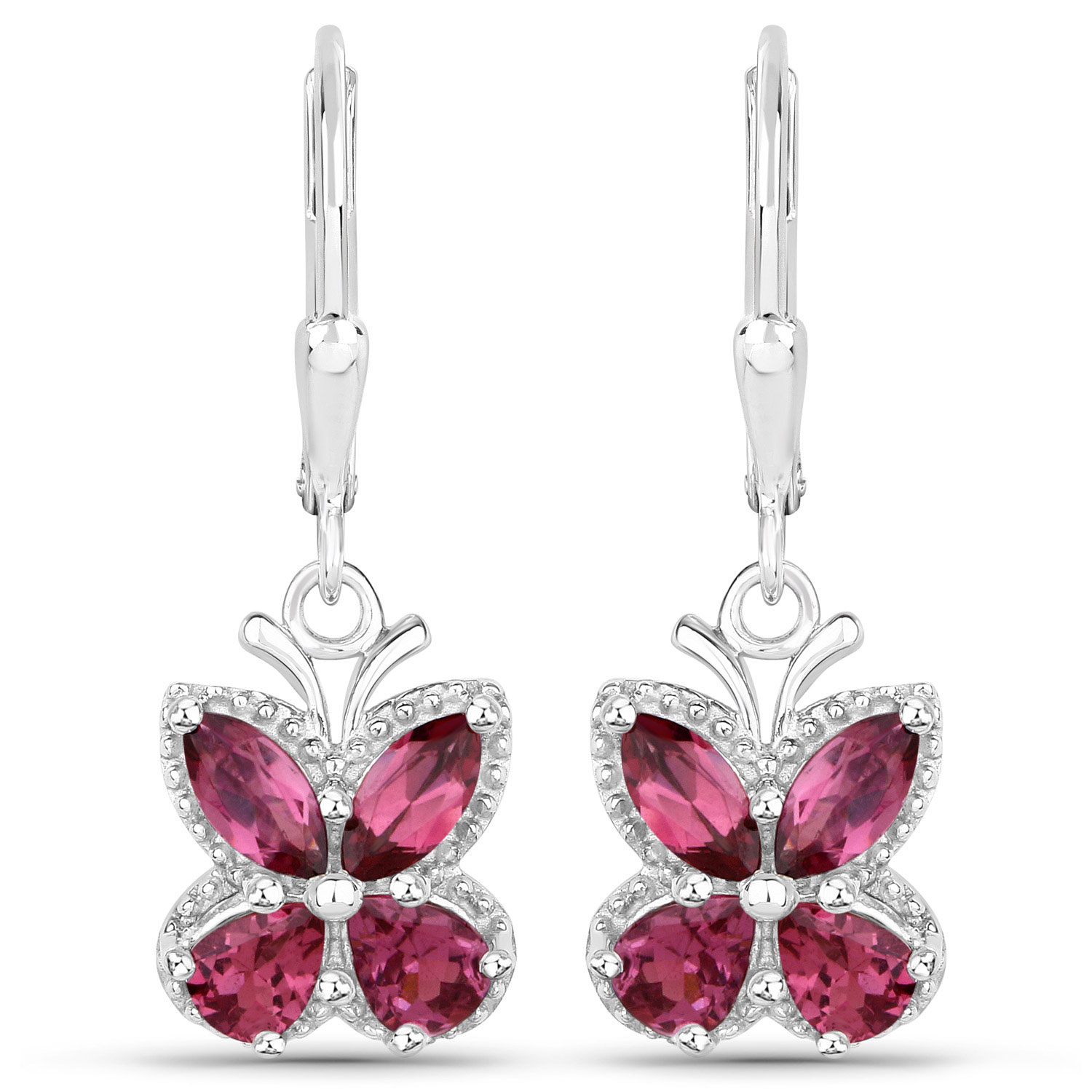 2.52 Carat Genuine Rhodolite Garnet .925 Sterling Silver Earrings
