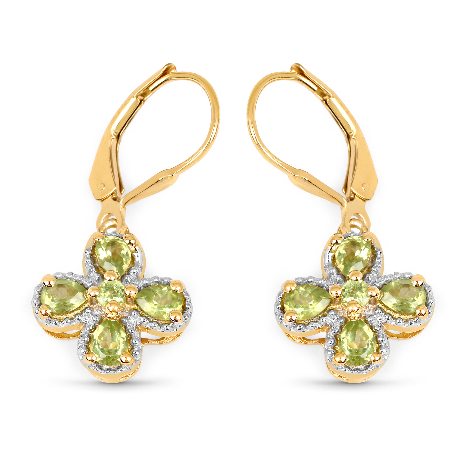 14K Yellow Gold Plated 1.42 Carat Genuine Peridot .925 Sterling Silver Earrings