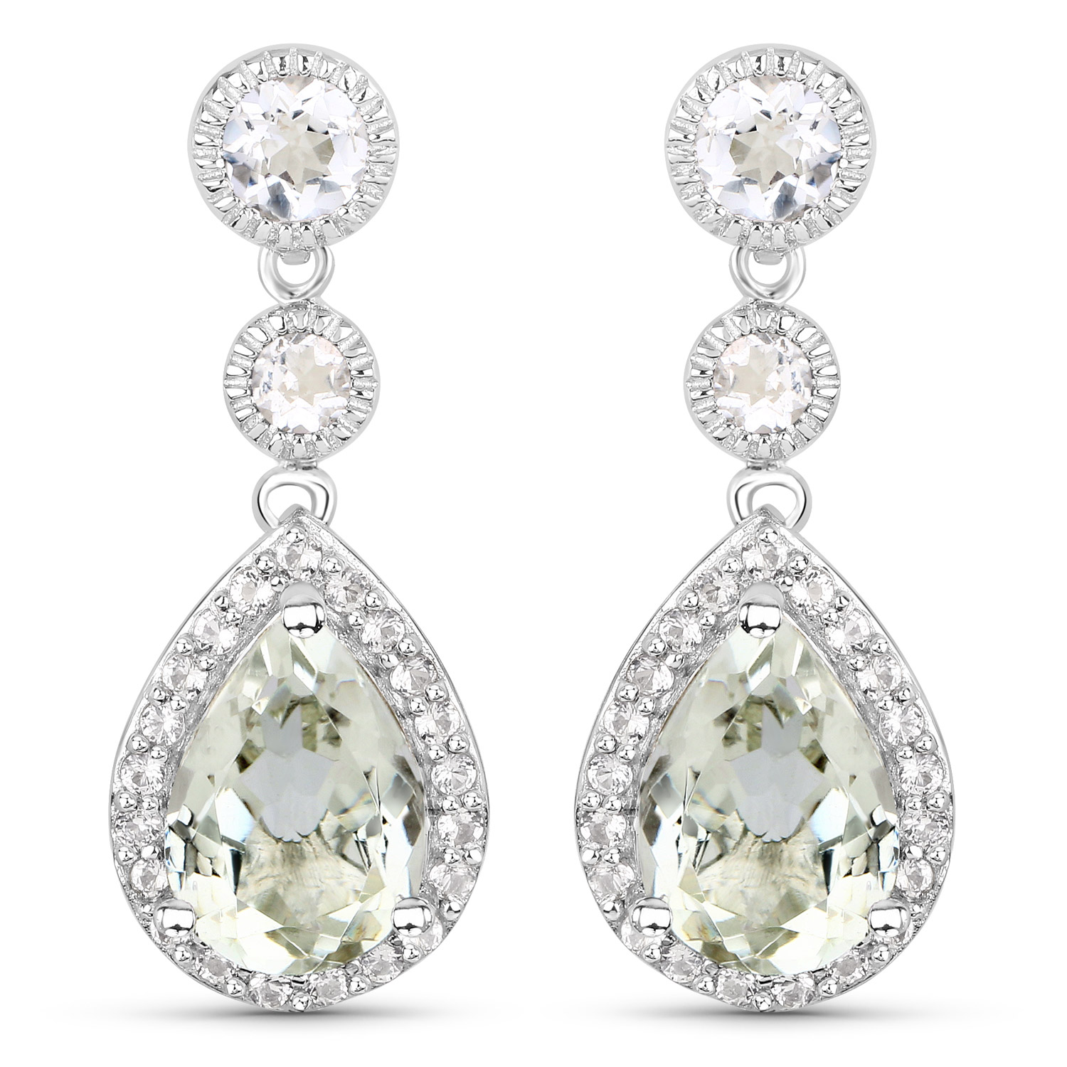 7.24 Carat Genuine Green Amethyst and White Topaz .925 Sterling Silver Earrings