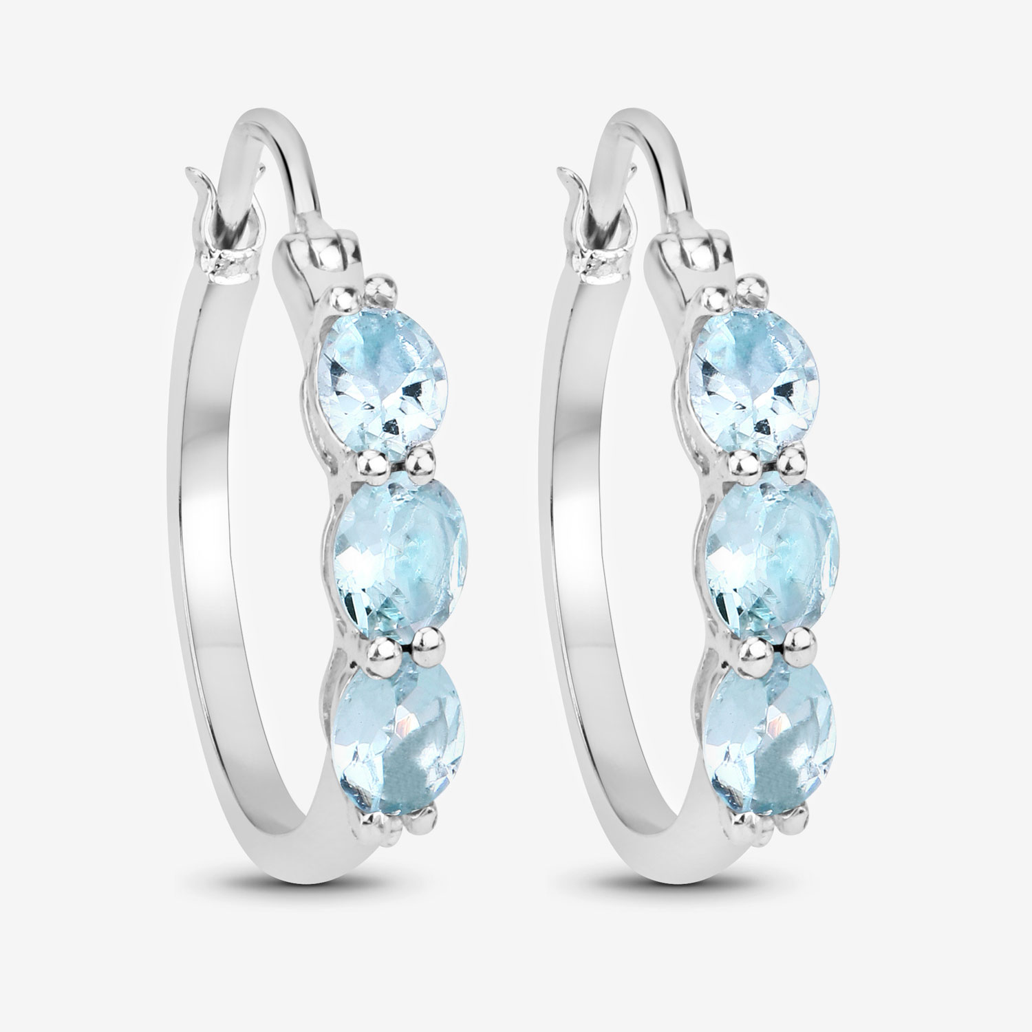 2.17 Carat Genuine Blue Topaz and White Diamond .925 Sterling Silver Earrings