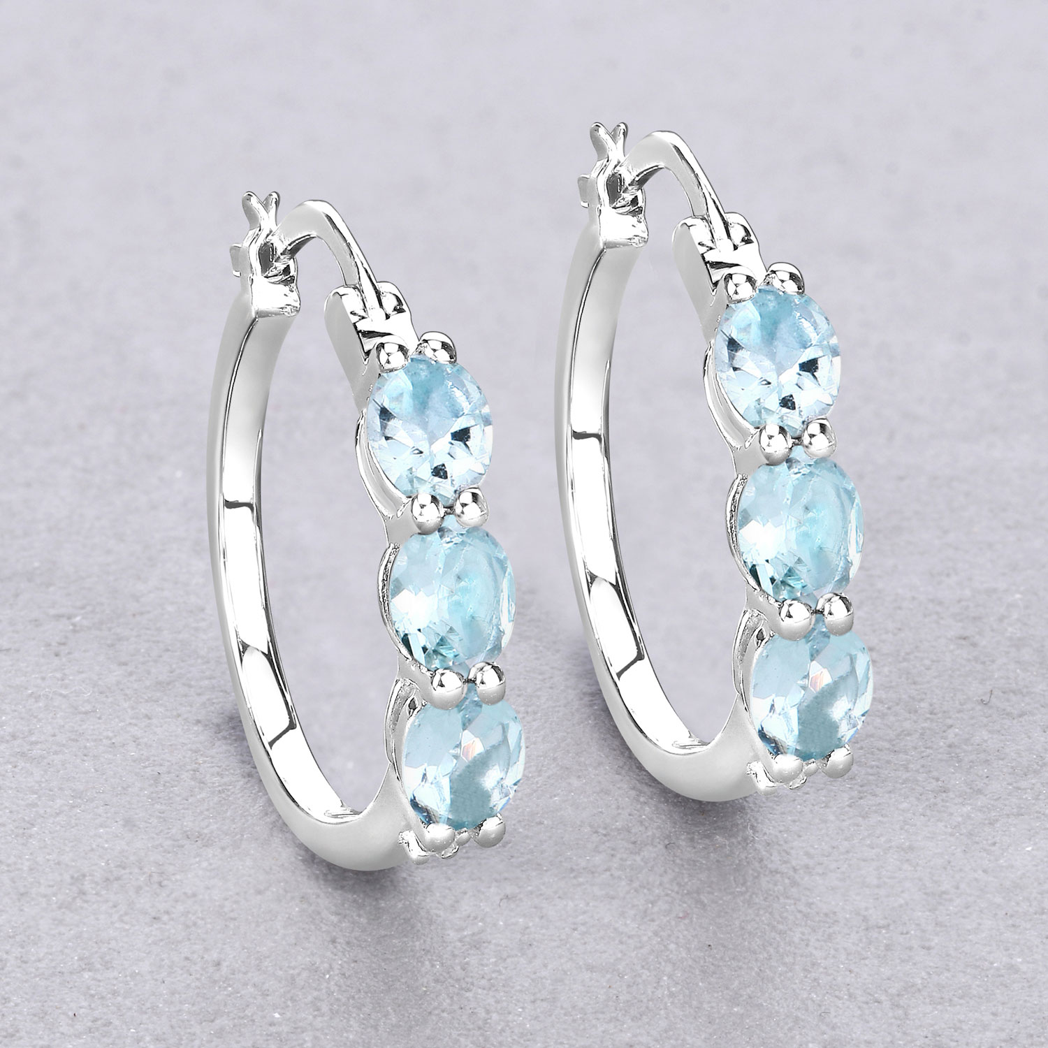 2.17 Carat Genuine Blue Topaz and White Diamond .925 Sterling Silver Earrings