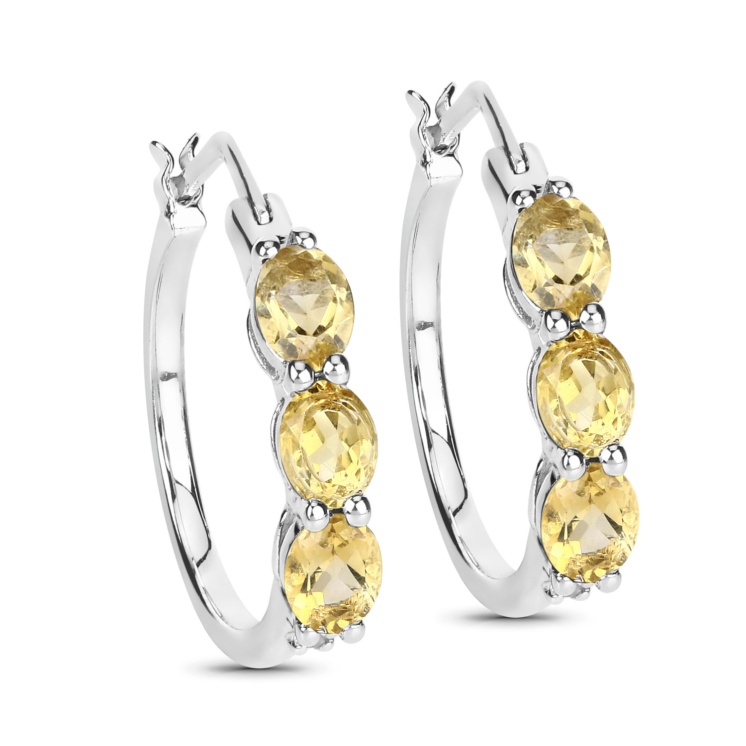 1.99 Carat Genuine Citrine and White Diamond .925 Sterling Silver Earrings
