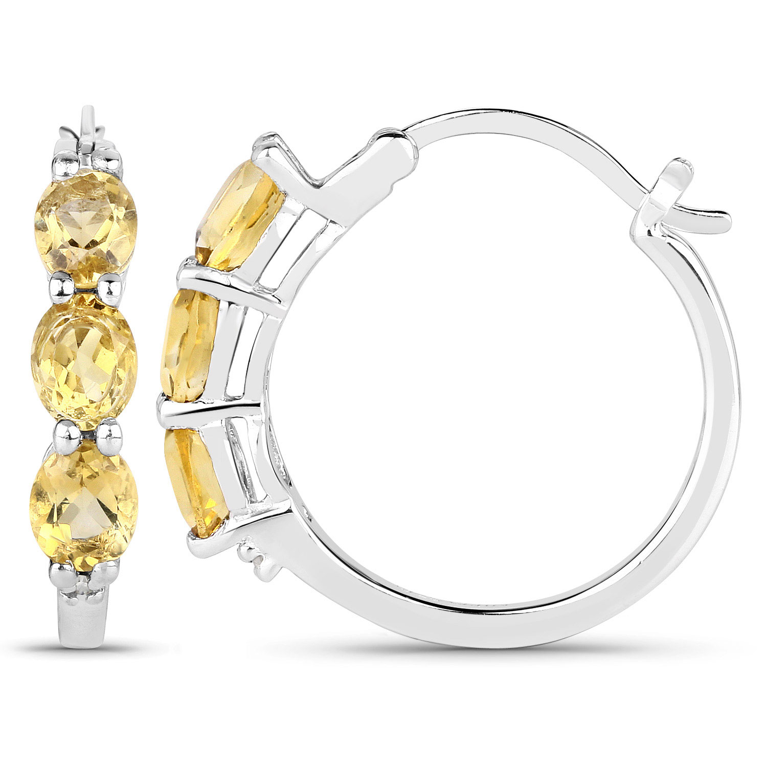 1.99 Carat Genuine Citrine and White Diamond .925 Sterling Silver Earrings