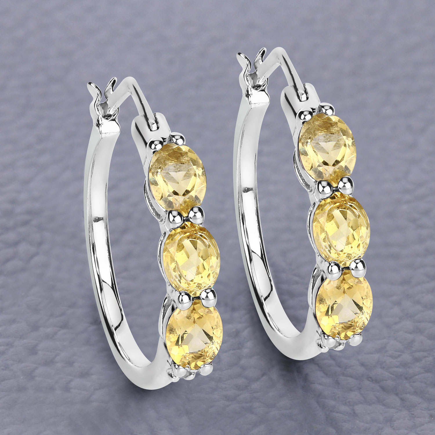 1.99 Carat Genuine Citrine and White Diamond .925 Sterling Silver Earrings