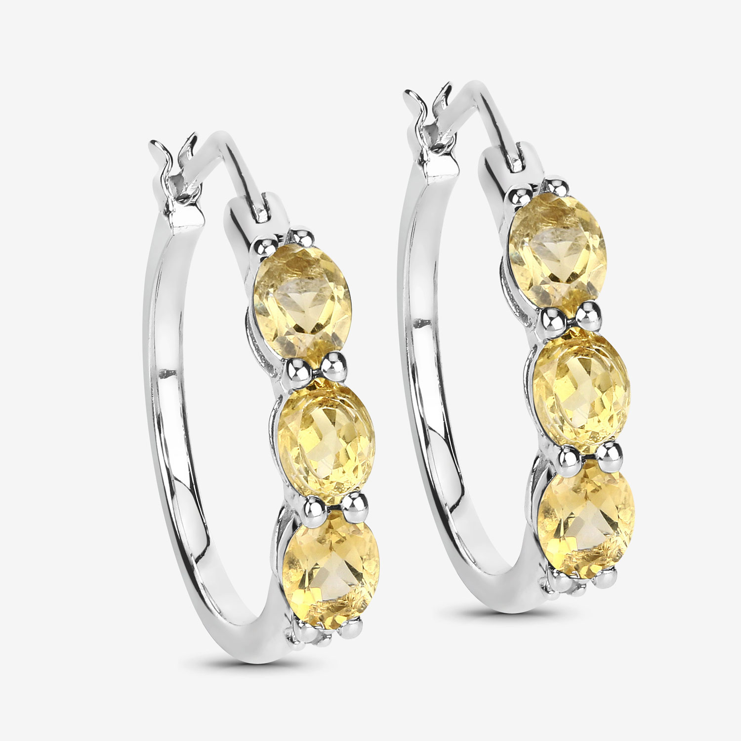 1.99 Carat Genuine Citrine and White Diamond .925 Sterling Silver Earrings