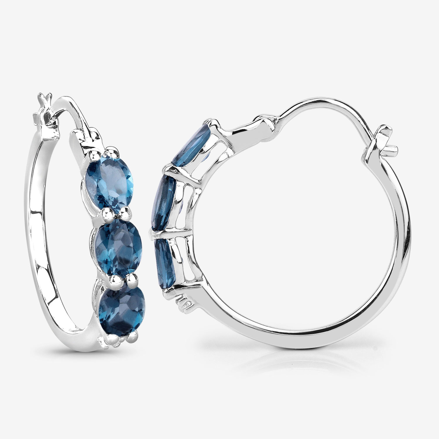 2.41 Carat Genuine London Blue Topaz and White Diamond .925 Sterling Silver Earrings