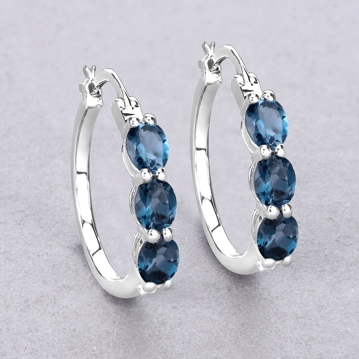 2.41 Carat Genuine London Blue Topaz and White Diamond .925 Sterling Silver Earrings