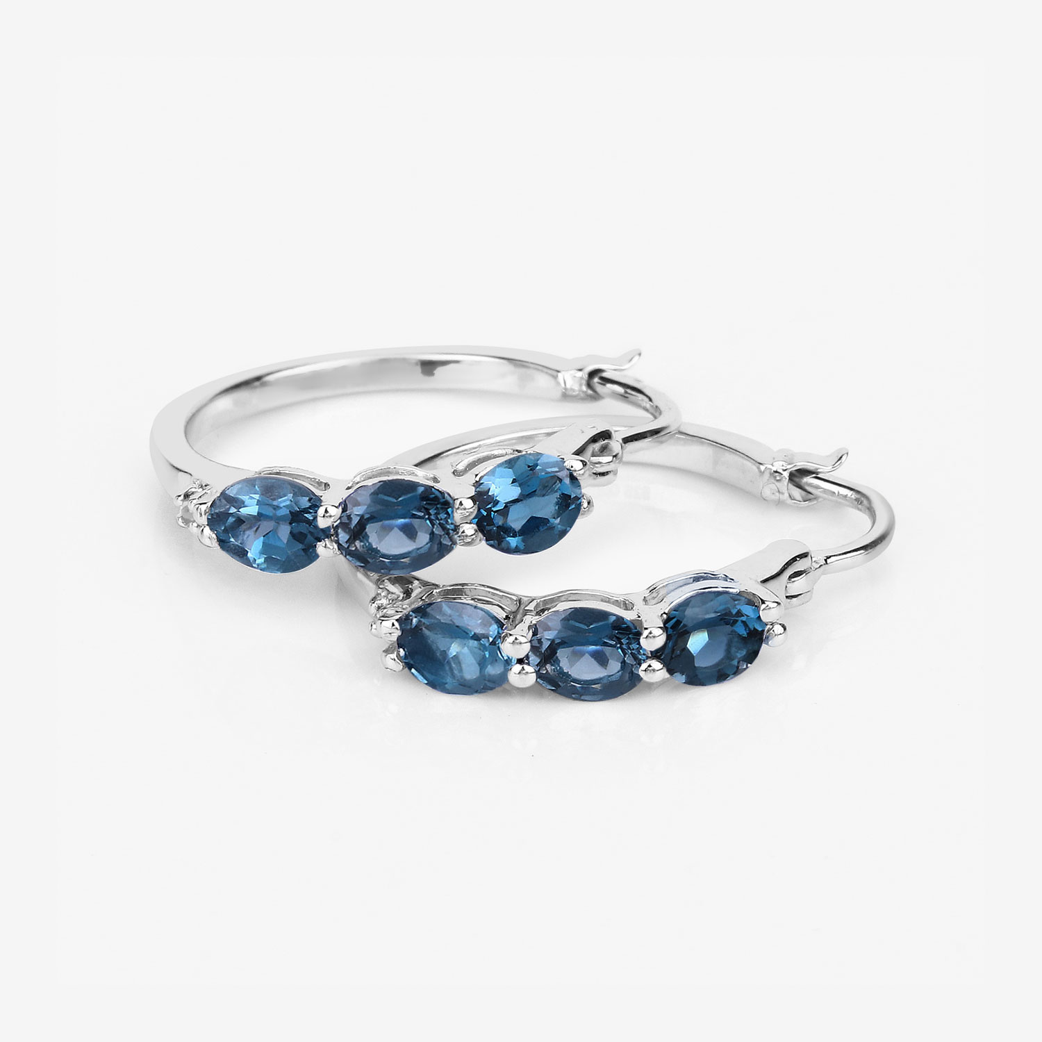 2.41 Carat Genuine London Blue Topaz and White Diamond .925 Sterling Silver Earrings