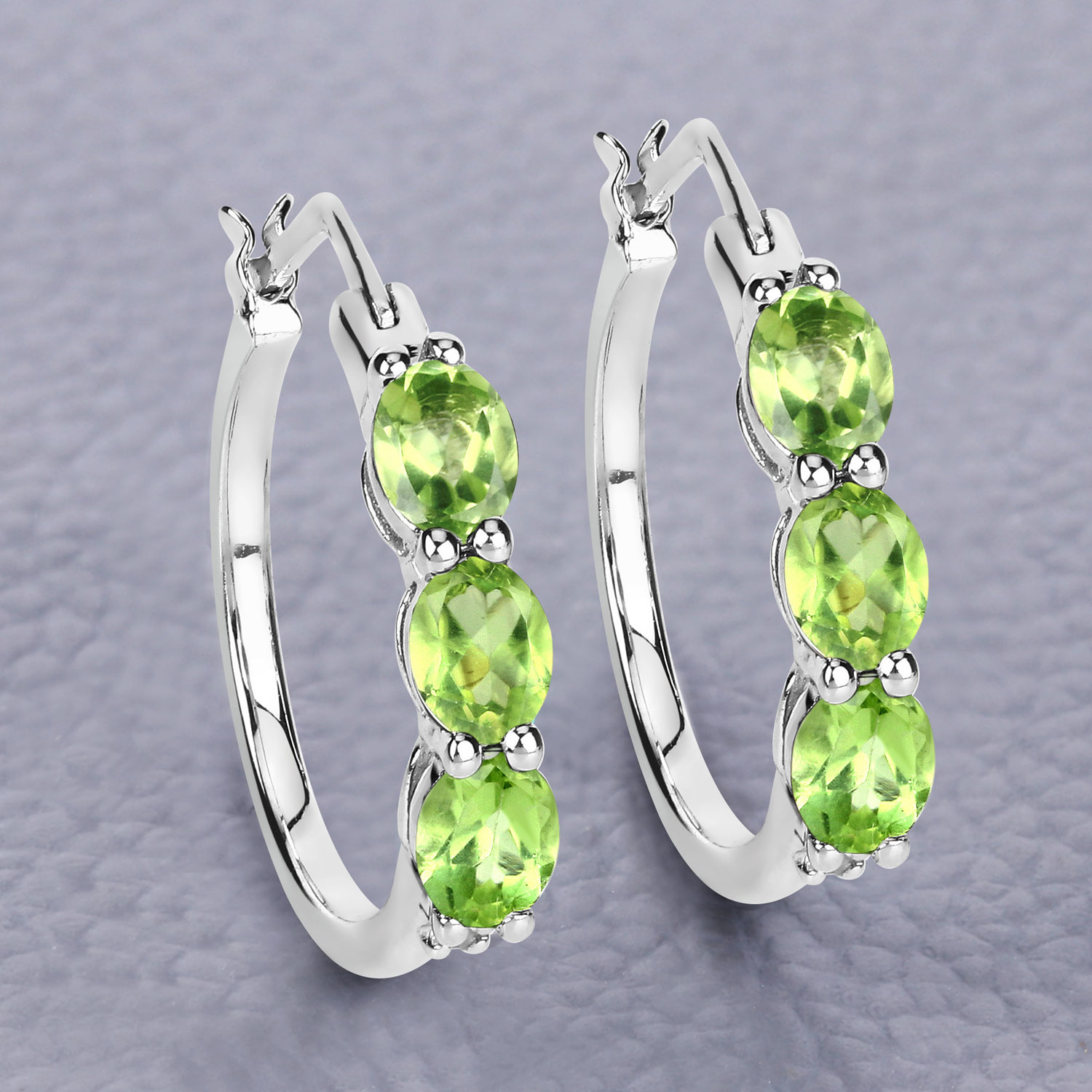 2.11 Carat Genuine Peridot and White Diamond .925 Sterling Silver Earrings
