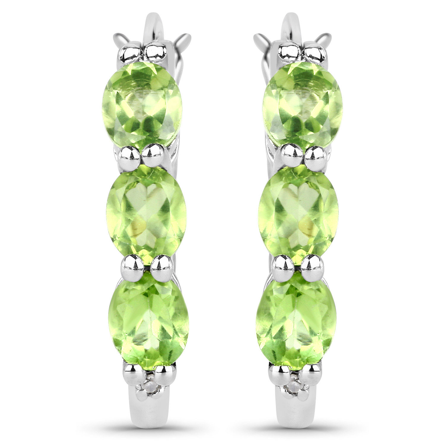 2.11 Carat Genuine Peridot and White Diamond .925 Sterling Silver Earrings
