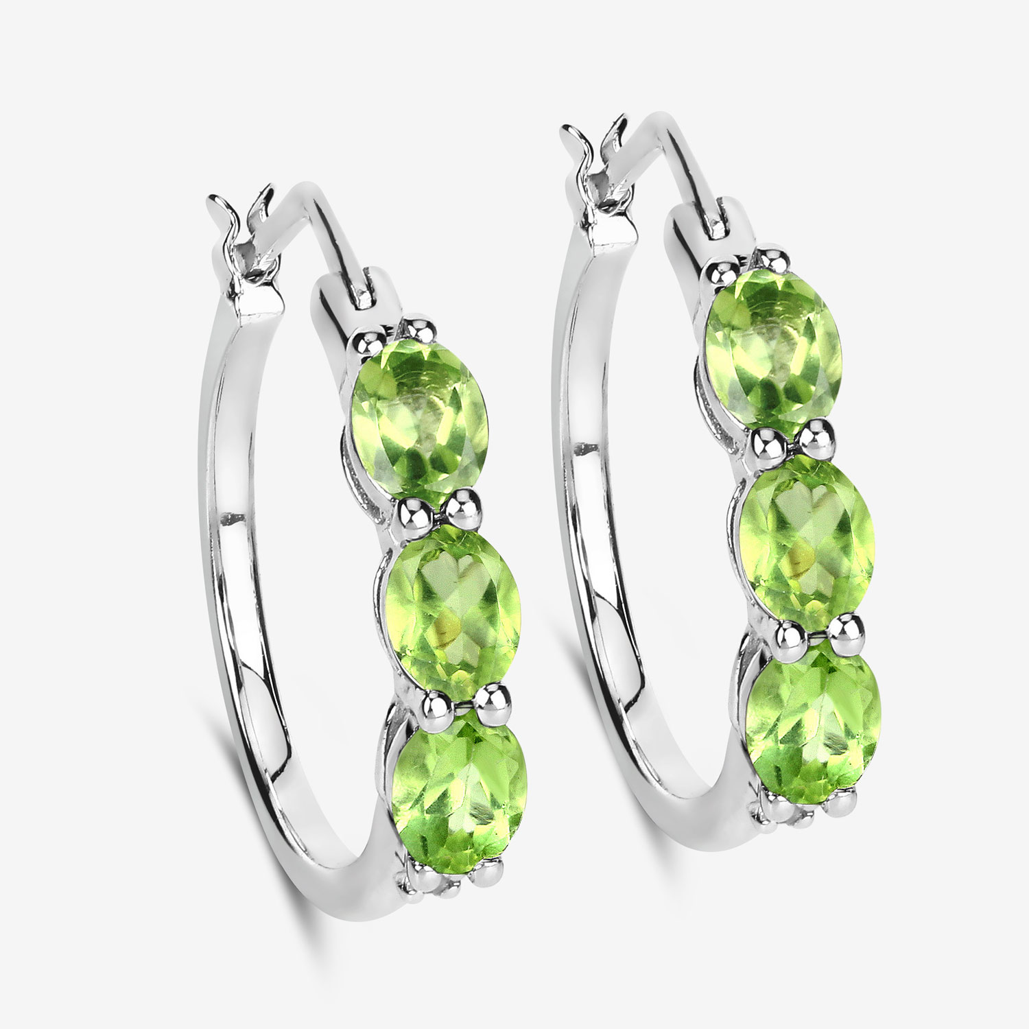 2.11 Carat Genuine Peridot and White Diamond .925 Sterling Silver Earrings