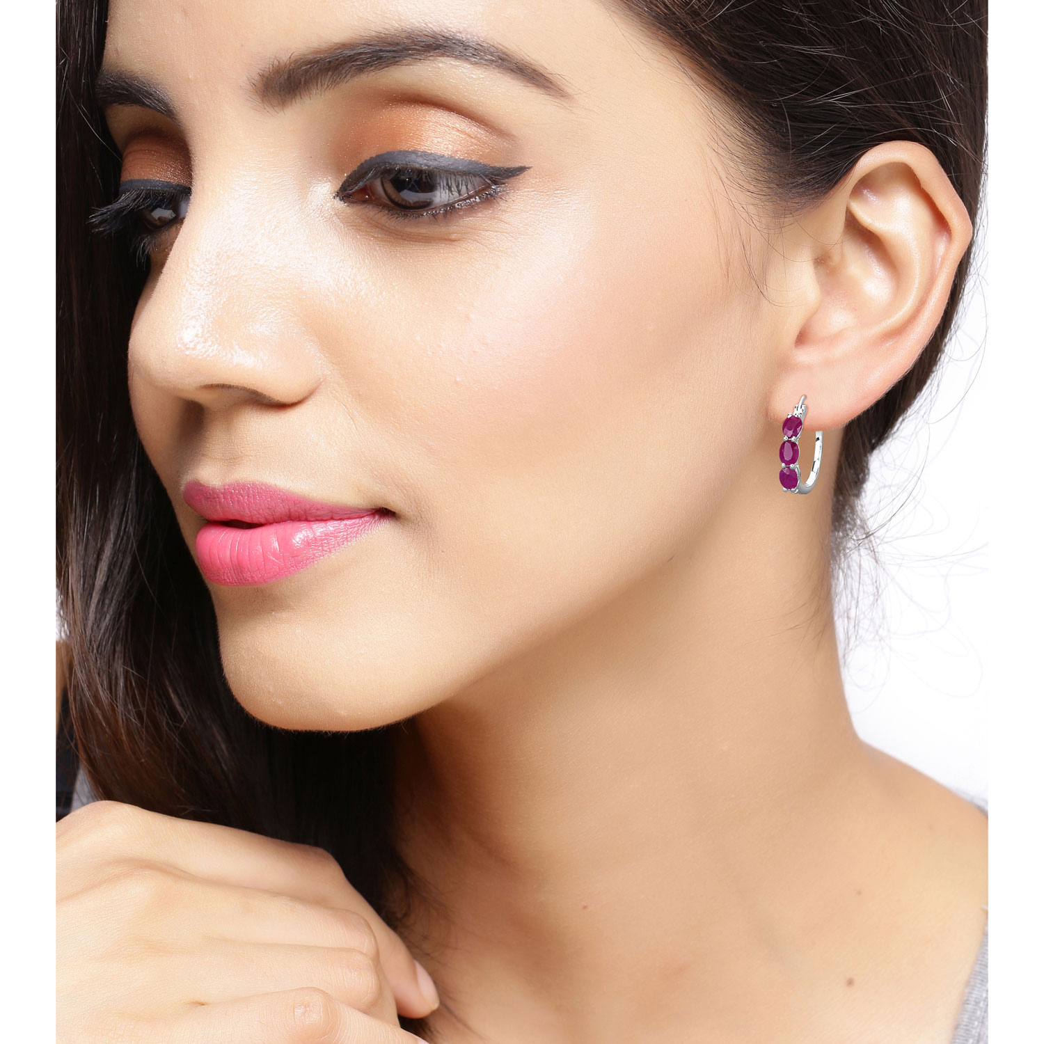 1.81 Carat Genuine Ruby and White Diamond .925 Sterling Silver Earrings