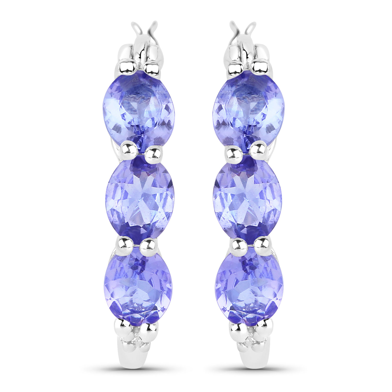 1.99 Carat Genuine Tanzanite and Created White Sapphire .925 Sterling Silver Earrings
